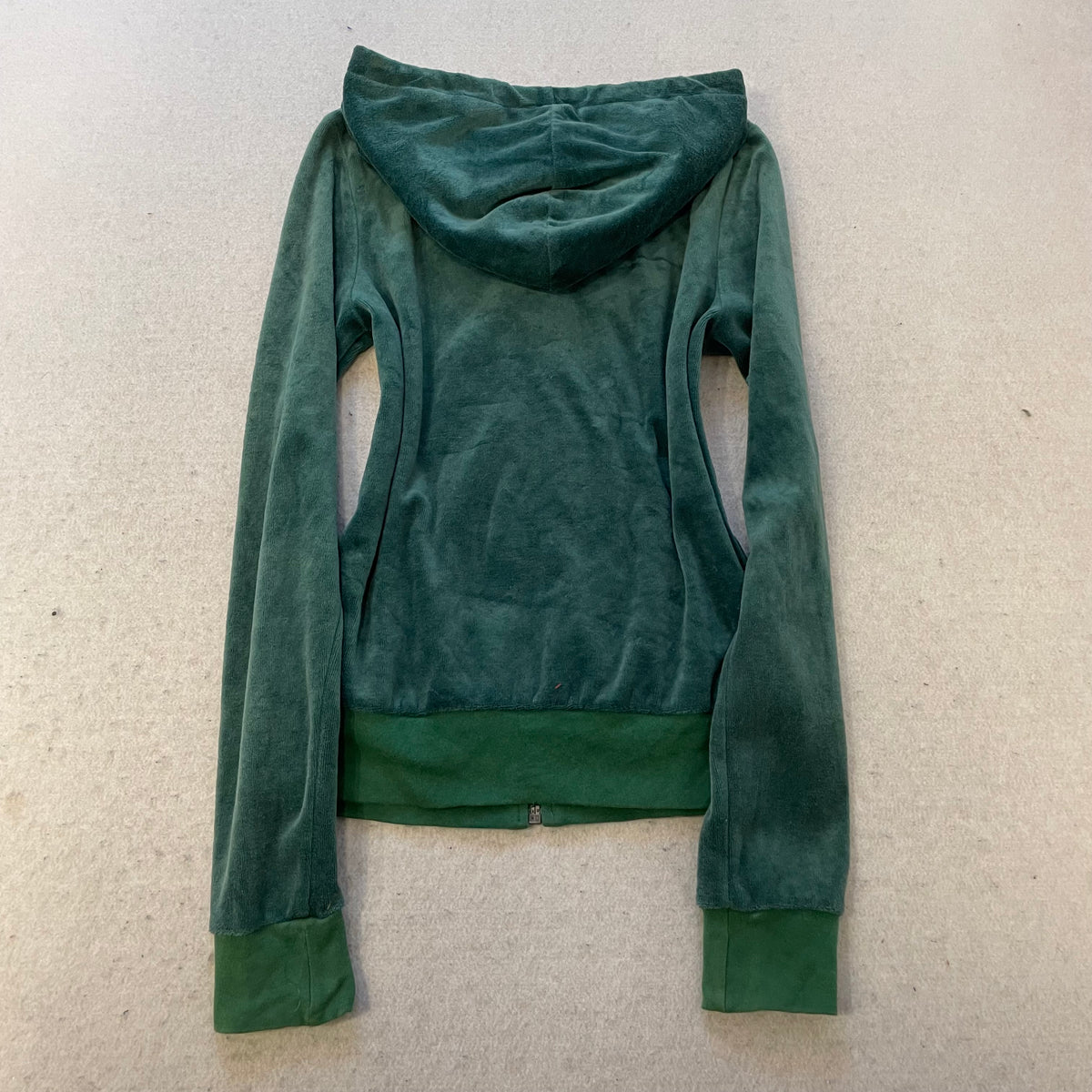 Vintage Juicy Couture Women Emerald Green Velour Zip-Up Hoodie Loungewear Size S