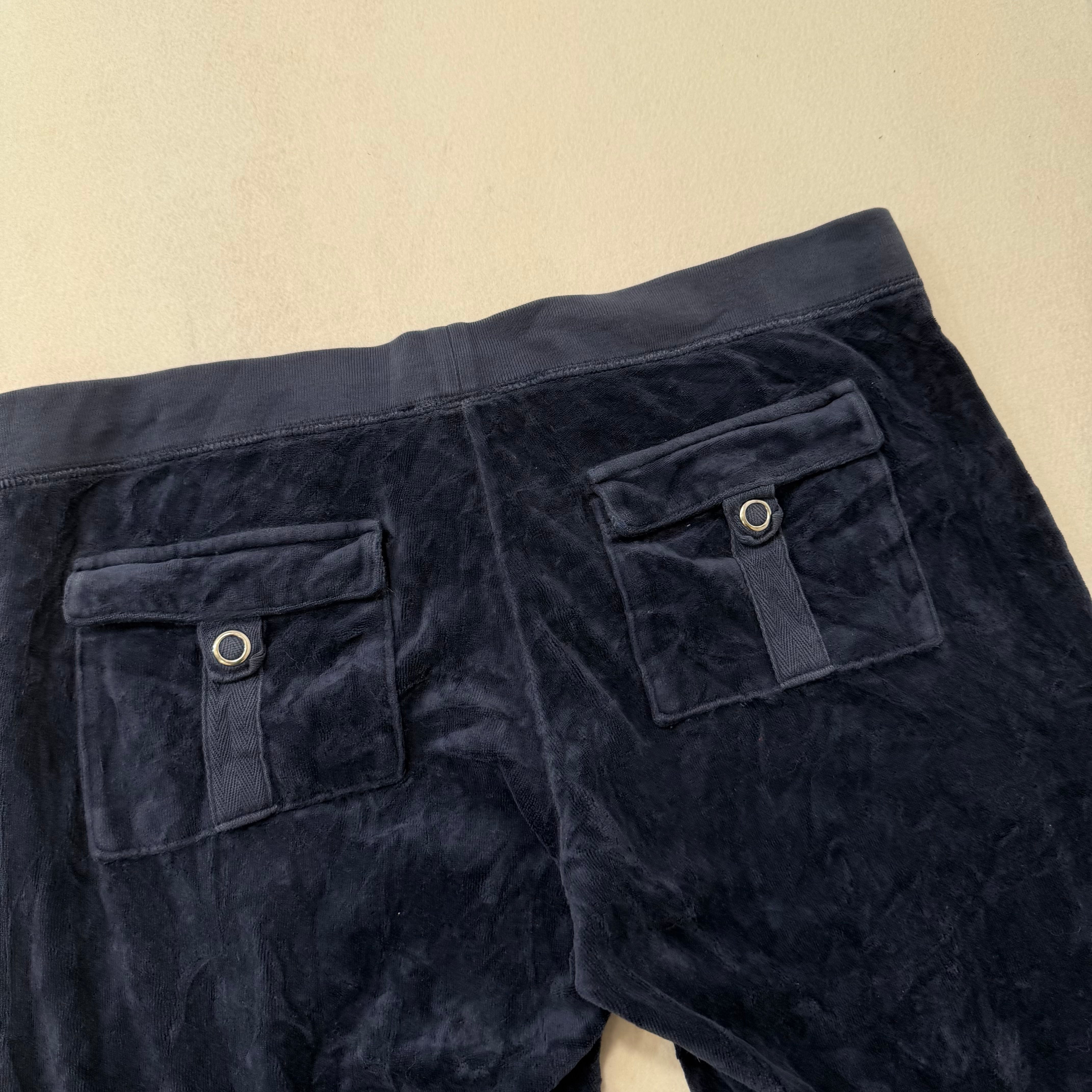 2003 Vintage Juicy Couture dark blue flare back snap pocket flare pants size L