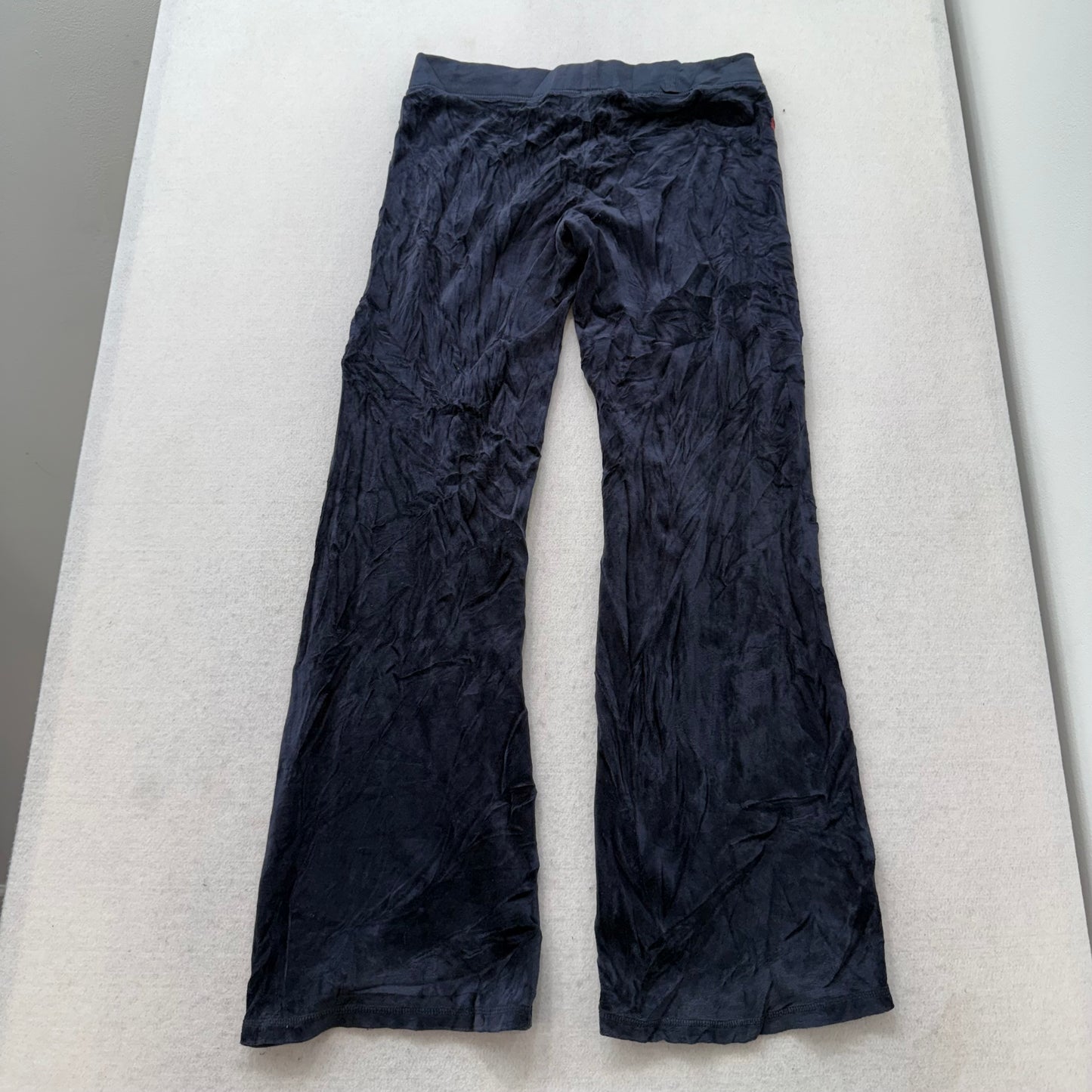 Juicy Couture Women's Navy Blue Velour Flared Track Pant Rhinestones Logo Size M