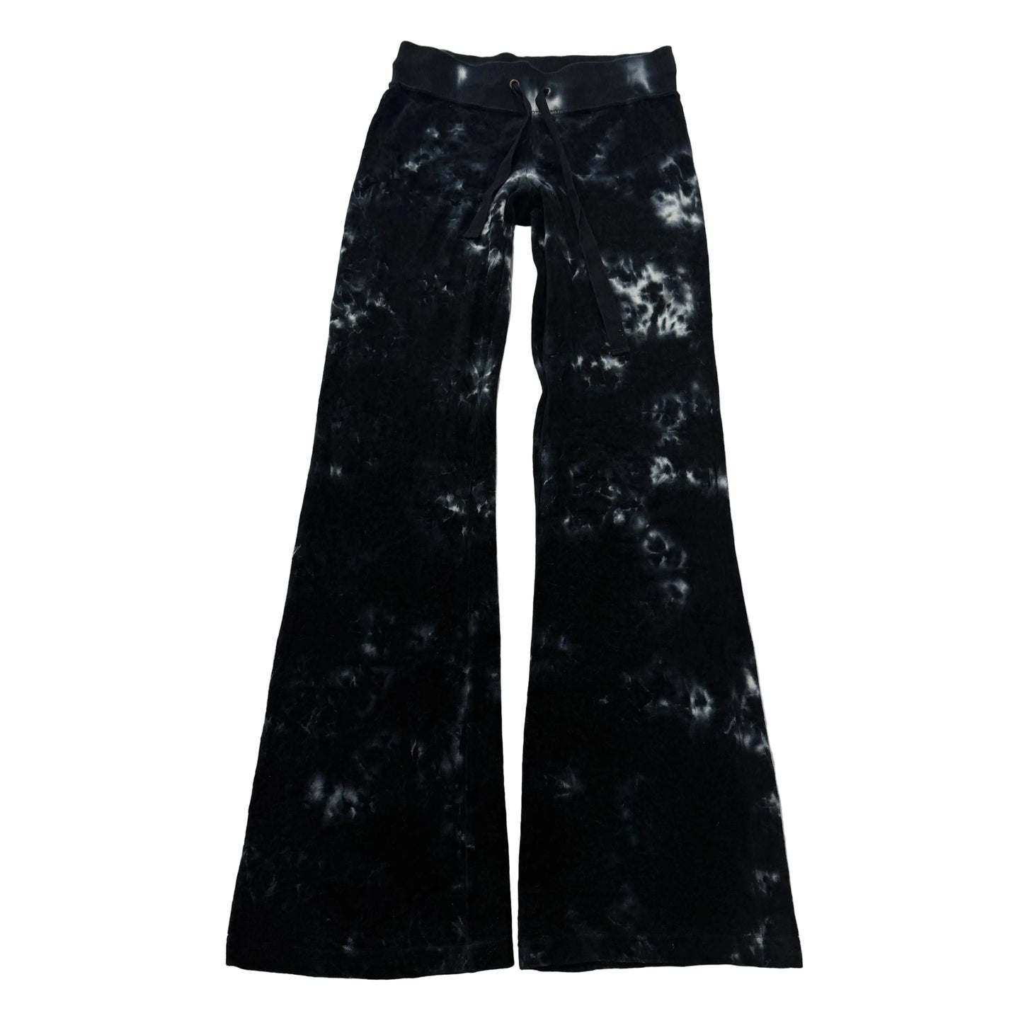 Vintage Juicy Couture Women Black White Tie-Dye Velour Flared Track Pants Size S