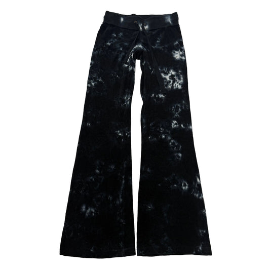 Vintage Juicy Couture Women Black White Tie-Dye Velour Flared Track Pants Size S