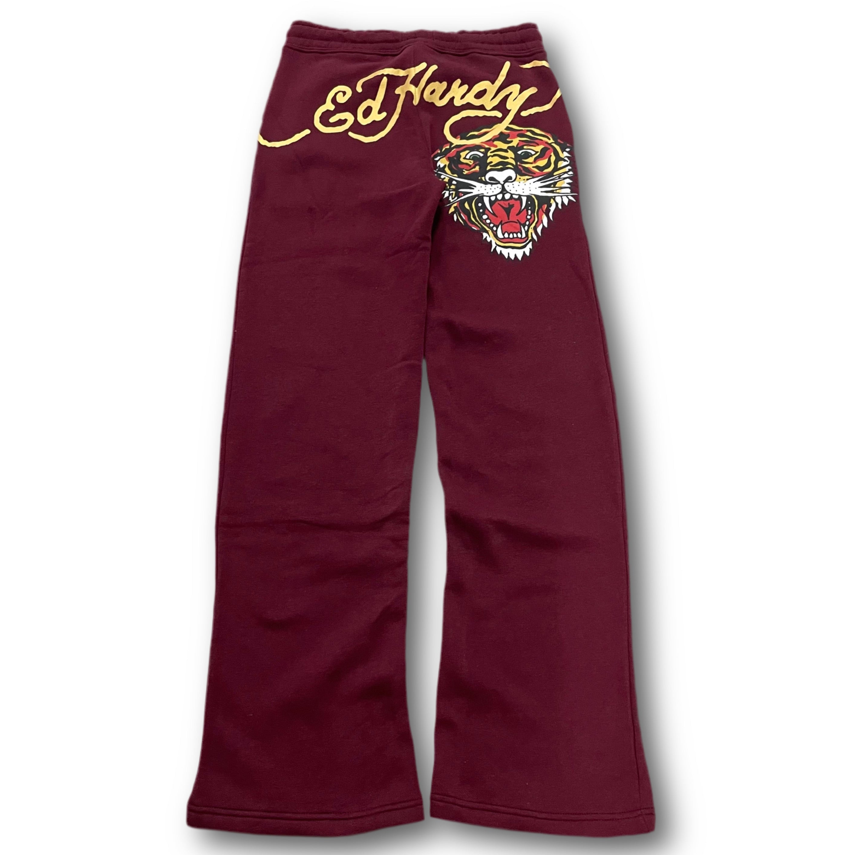ED HARDY “Retro Tiger” BURGUNDY FLARED PANTS