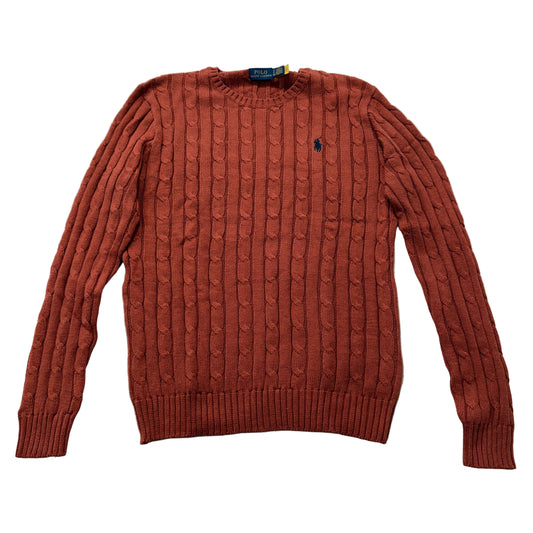 Polo Ralph Lauren Men's Rust Orange Cable-Knit Sweater Crewneck Logo Size S