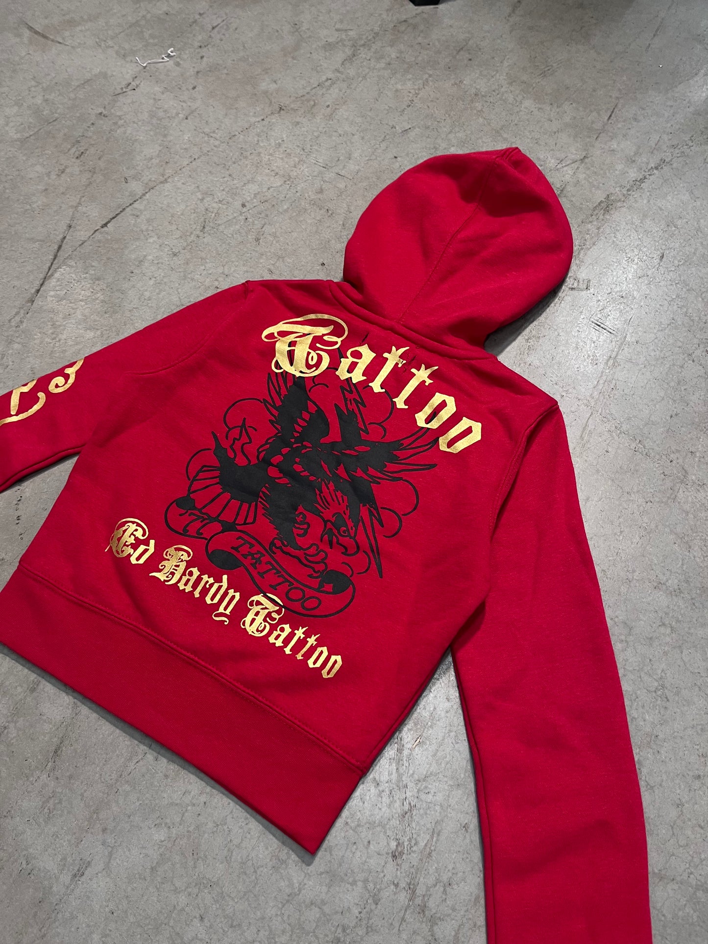 ED HARDY “Broken Hearts” RED CROPPED ZIP UP HOODIE - Clean Curriculums 
