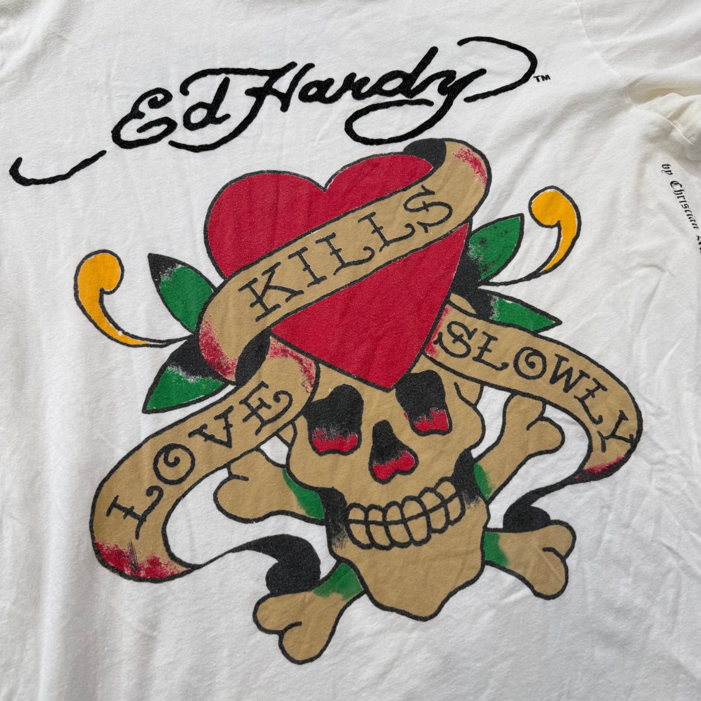 Ed Hardy Men's White Cotton T-Shirt Short Sleeves Skull Graphic Tee Logo Size L