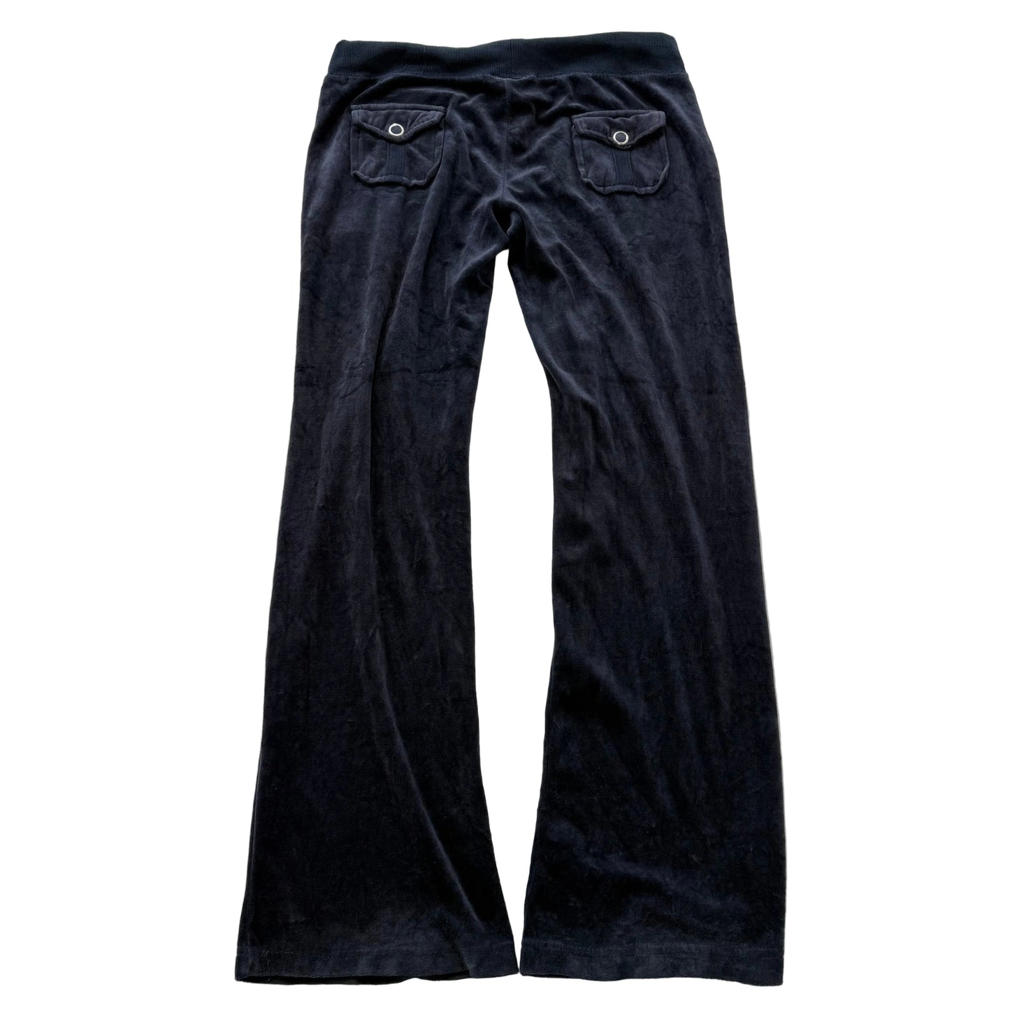 Juicy Couture Women's Navy Blue Velour Flared Track Pant Back Snap Pocket Size M