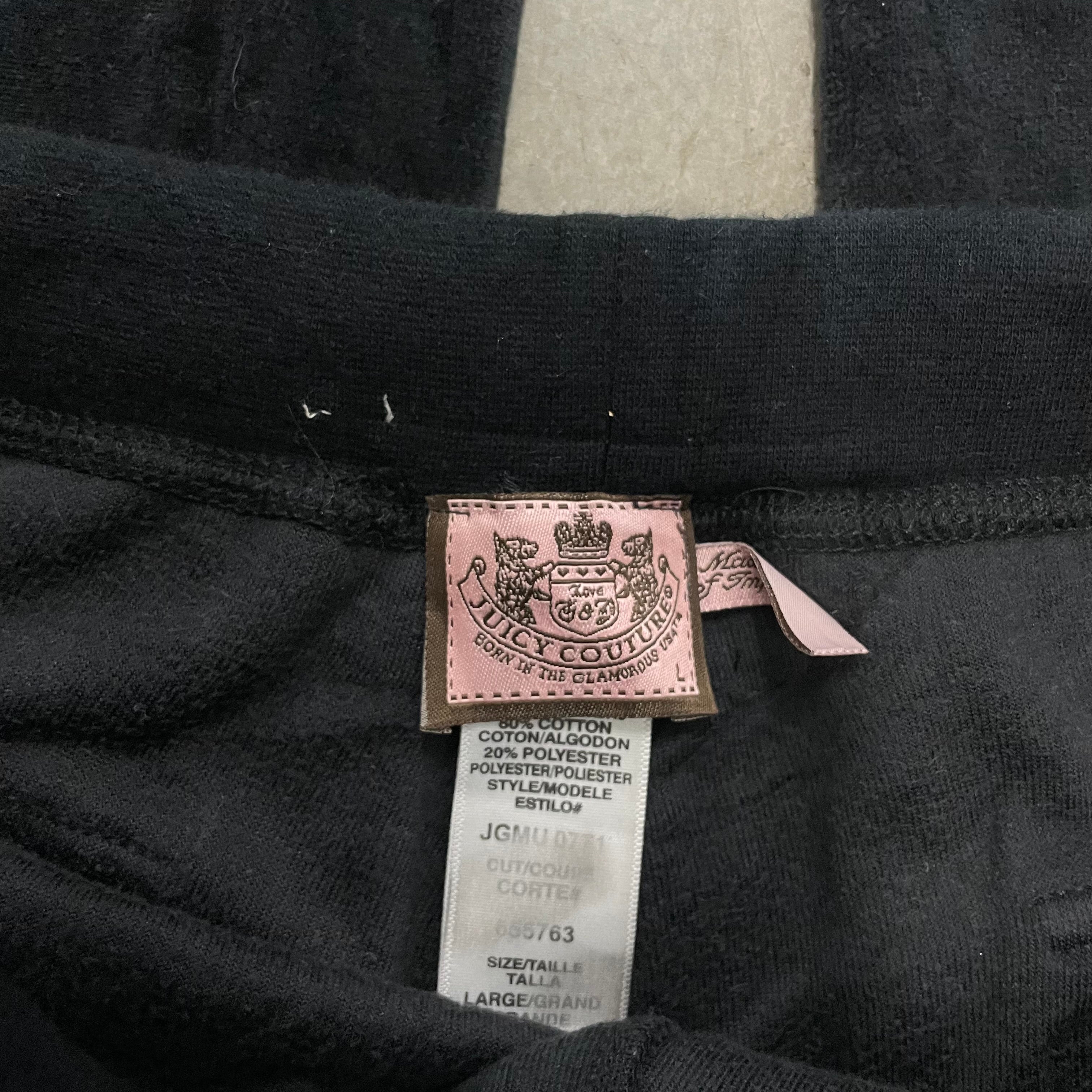 Black VINTAGE Velour Juicy Couture Flared Pants w/ RARE BACK SNAP POCKETS SIZE L