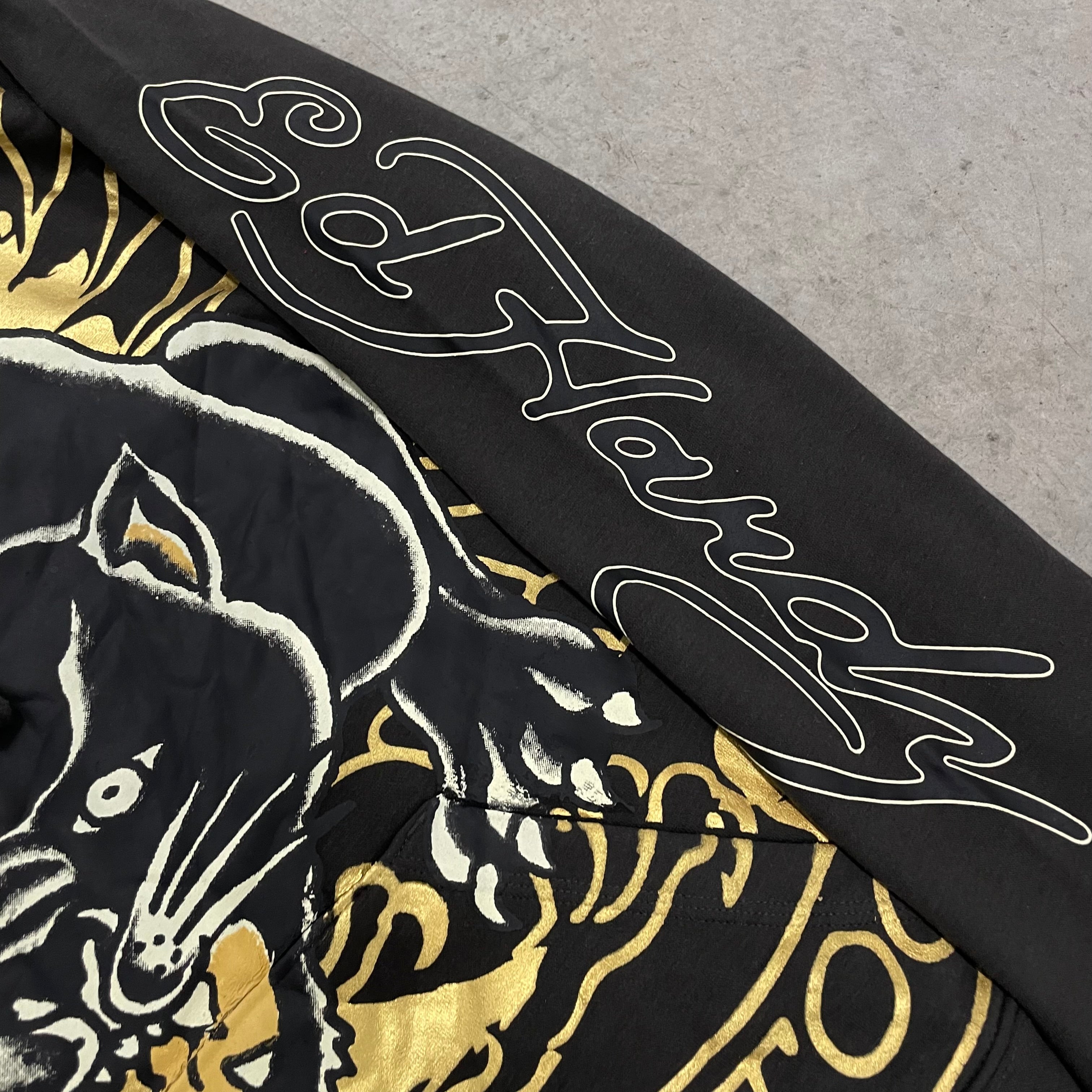 Ed Hardy “Crouching Panther” charcoal & Gold Hoodie
