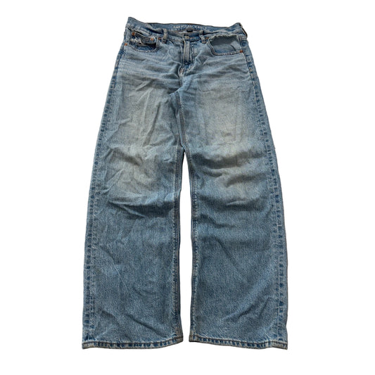 American Eagle Strigid Baggy Jeans Women's Light Wash Blue Wide Leg High Rise Size 2 photo 1