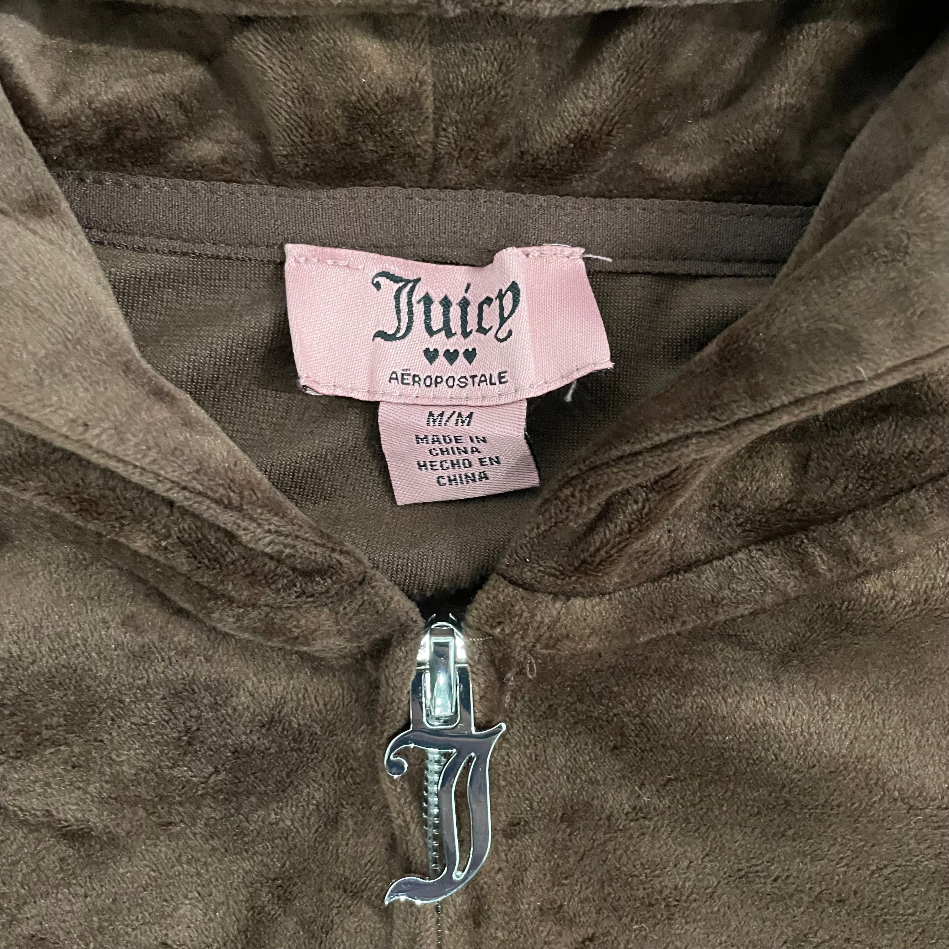 Juicy X Aeropostale rhinestone brown velour zip up hoodie size M
