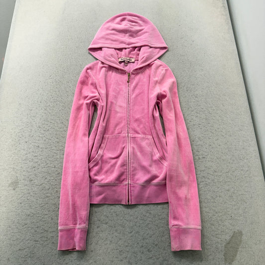 Juicy Couture Cupcake Couture Womens Pink Velour Zip-Up Hoodie Loungewear Size M