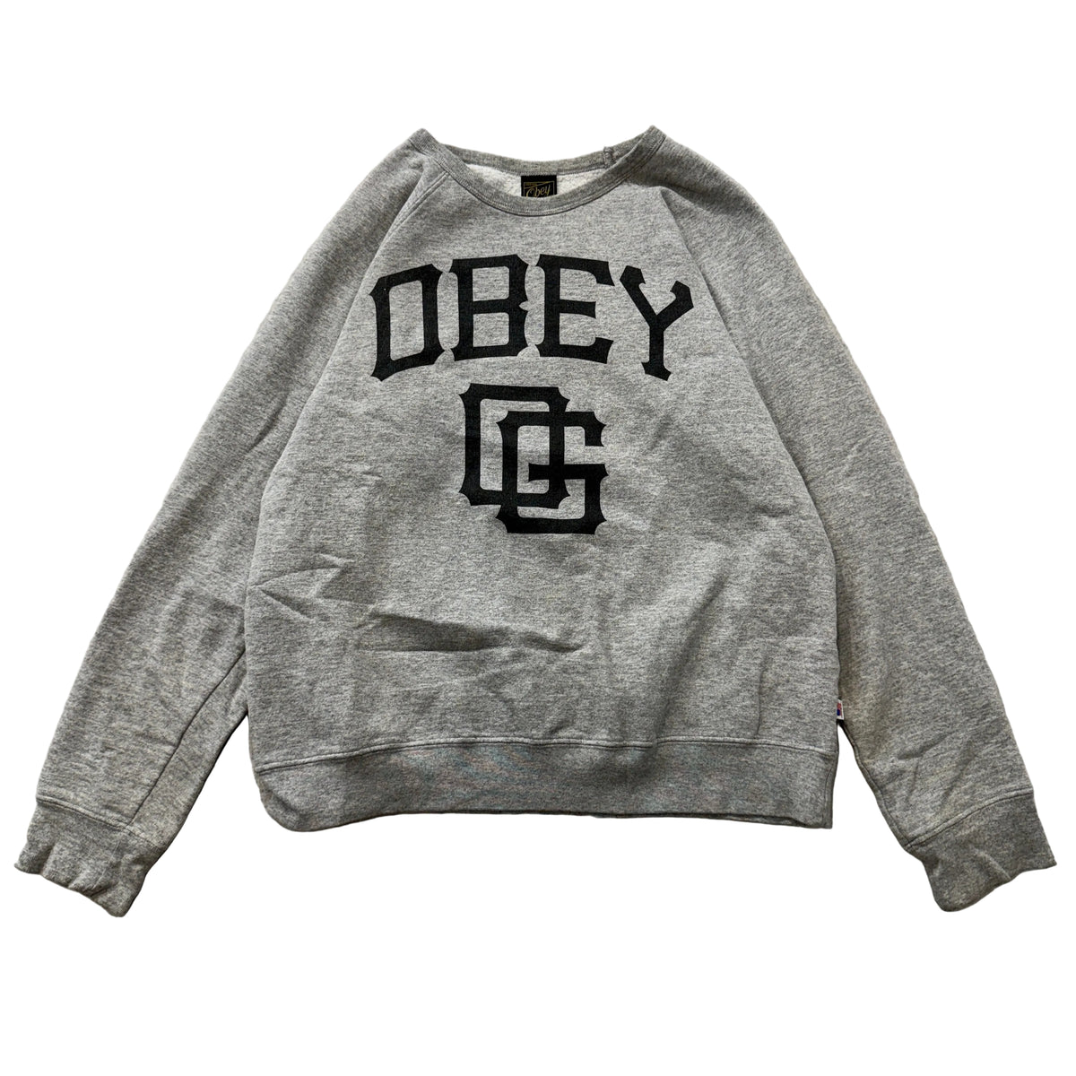 Vintage Obey OG Men's Heather Gray Fleece Sweatshirt Logo Y2K Made In USA Size S