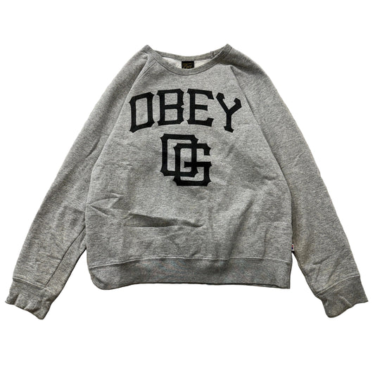 Vintage Obey OG Men's Heather Gray Fleece Sweatshirt Logo Y2K Made In USA Size S