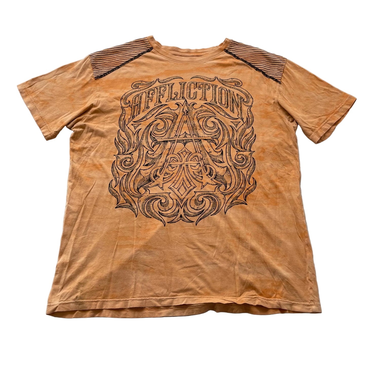 Affliction T-Shirt Men's Orange Cotton Y2K Graphic Short Sleeve Tee Size 2XL
