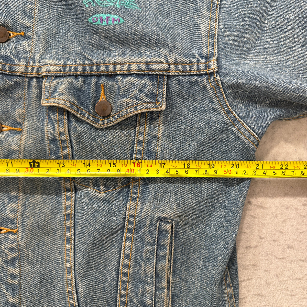 Baleman Jeans Vintage KRCL Embroidered Denim Trucker Jacket Size S photo 4