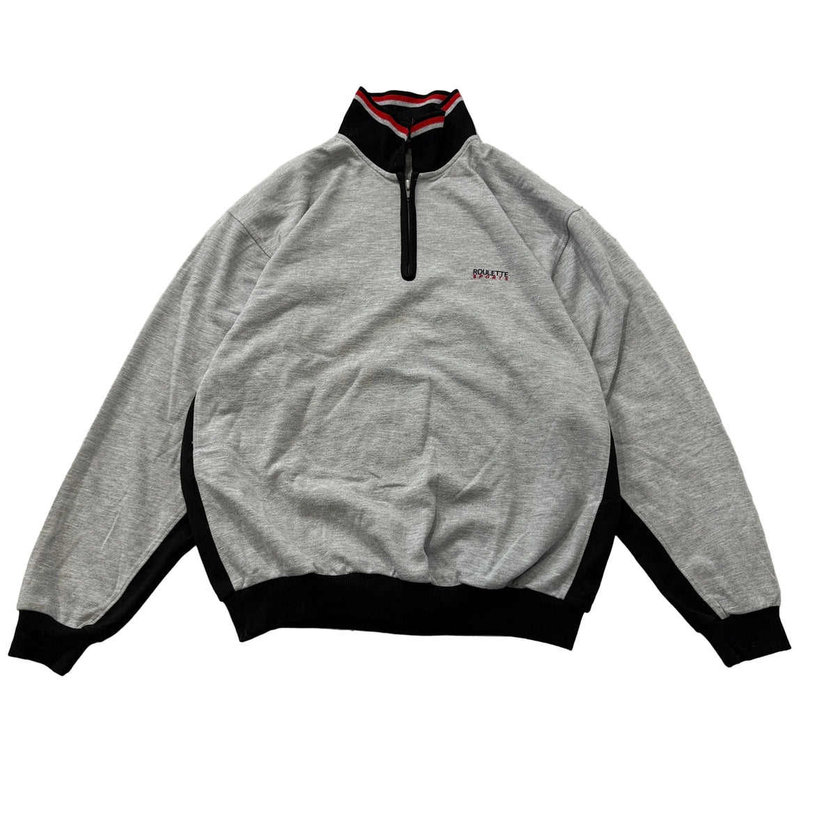 VTG LA Roulette Sports Men Gray Black Colorblock 1/4 Zip Sweatshirt Logo Size XL