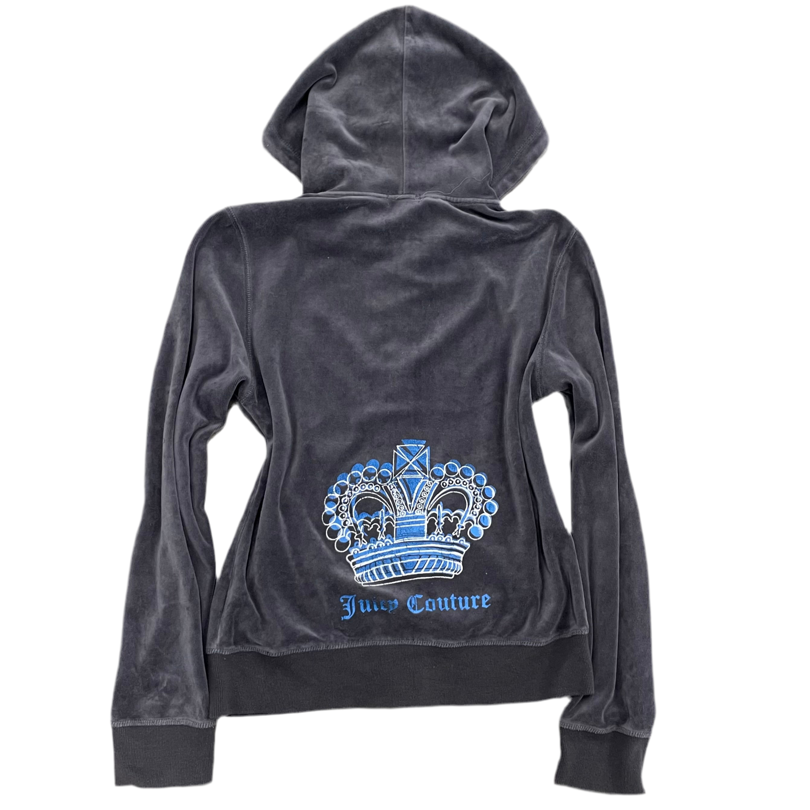 Vintage Juicy Couture Crown Design Grey Velour Zip Up Hoodie sz XL
