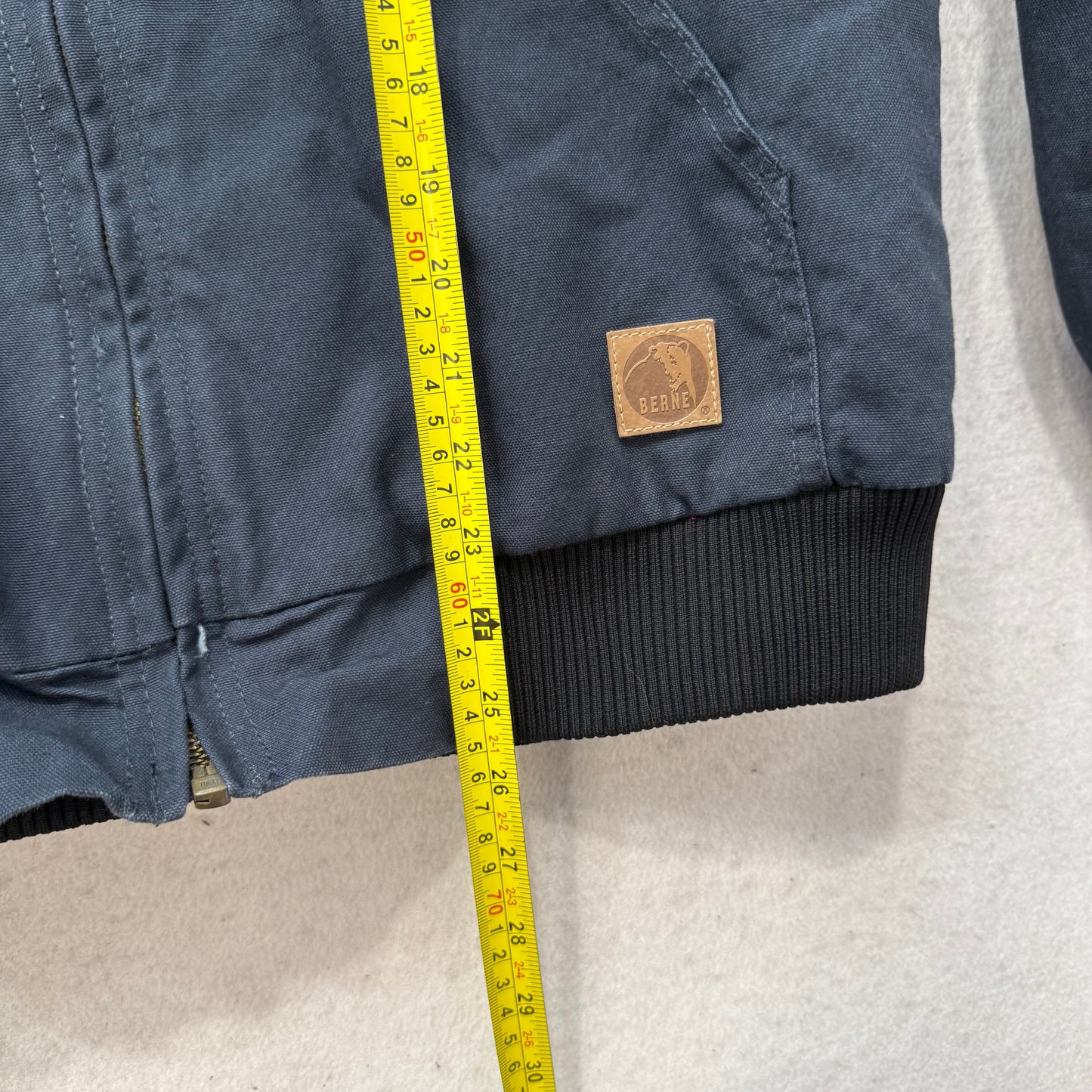 Berne Men's Navy Blue Canvas Full Zip Jacket Workwear Slash Pocket Logo Size M