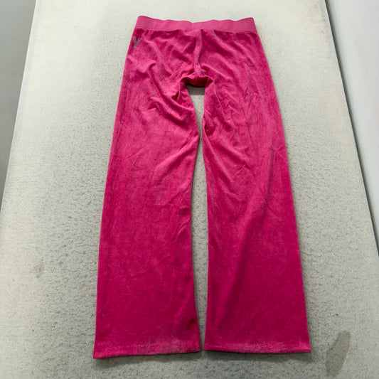 Juicy Couture Women's Pink Velour Track Pants Wide Leg Rhinestone Logo Size S