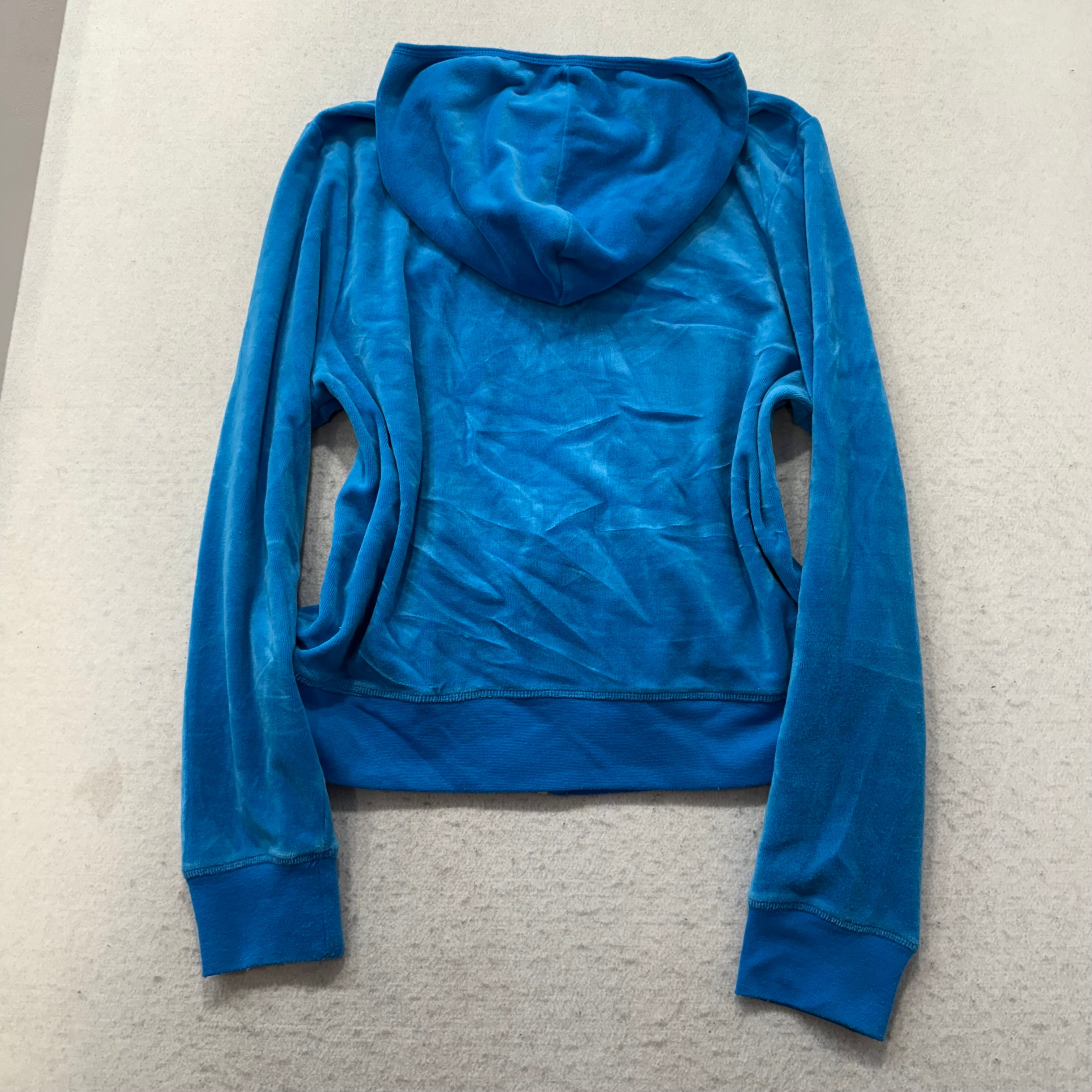 Juicy Couture Womens Cobalt Blue Velour Zip-Up Hoodie Loungewear Pockets Size XL