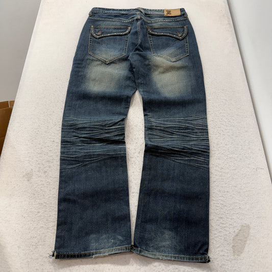 X-Ray Men's Blue Denim Jeans Relaxed Fit Pockets Faux-Leather Trim Size 36