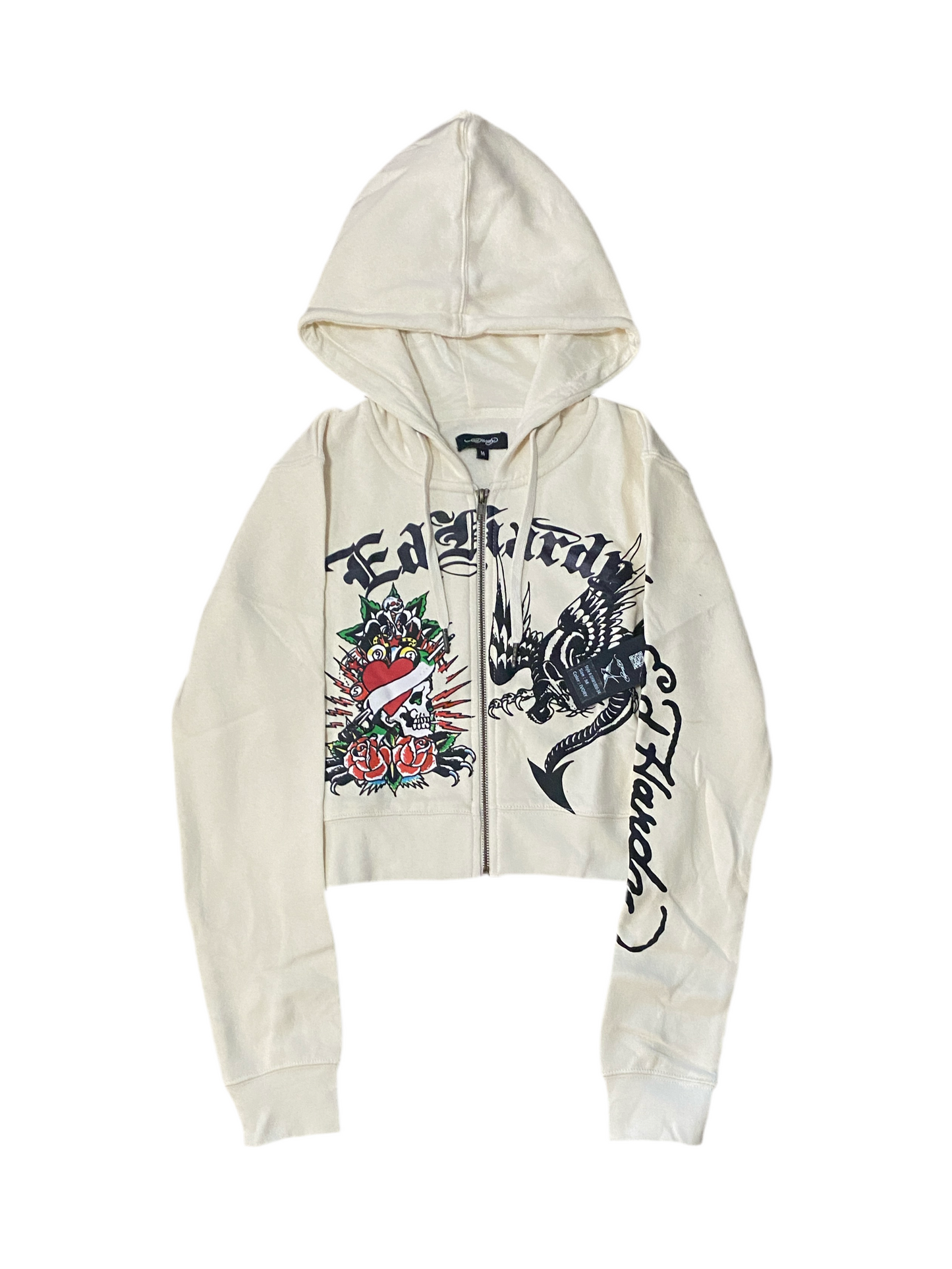 ED HARDY “DRAGON HEART” IVORY CROPPED ZIP UP HOODIE