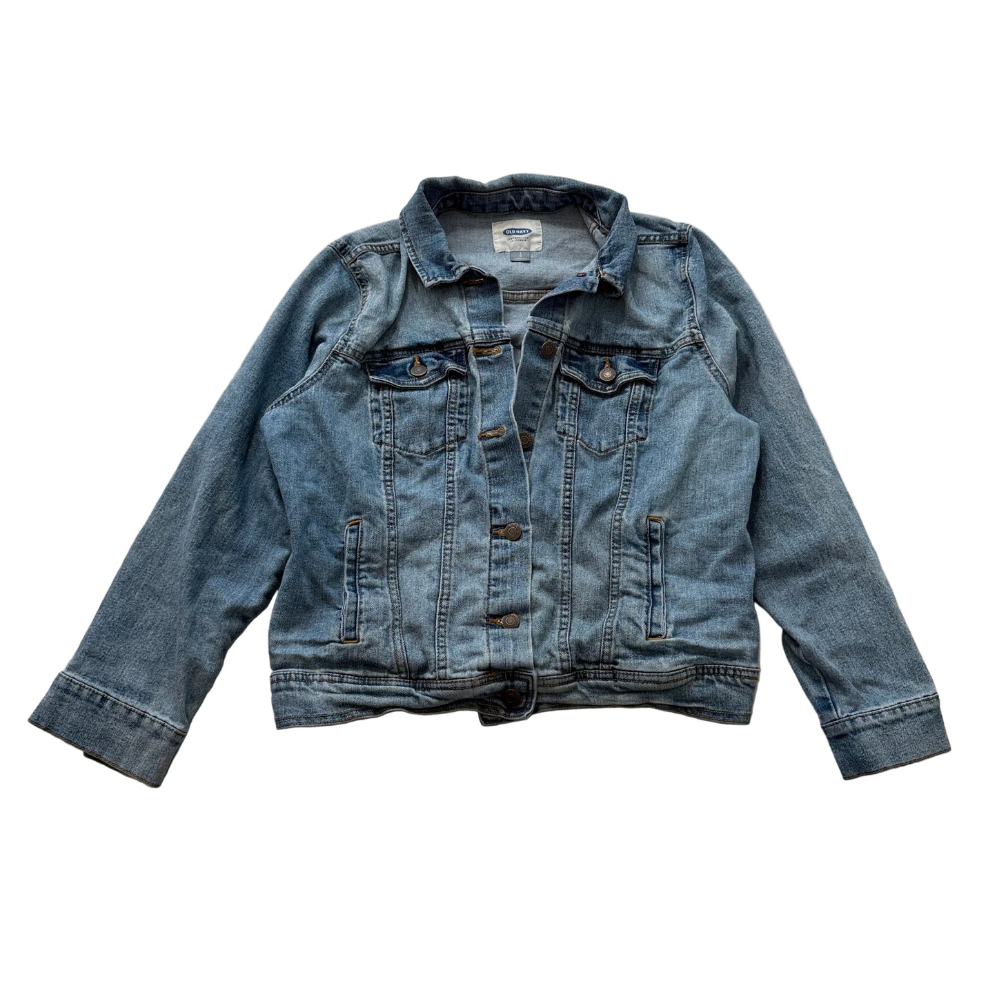 Old Navy Womens Blue Denim Trucker Jacket Light Wash Button-Up Pockets Size L