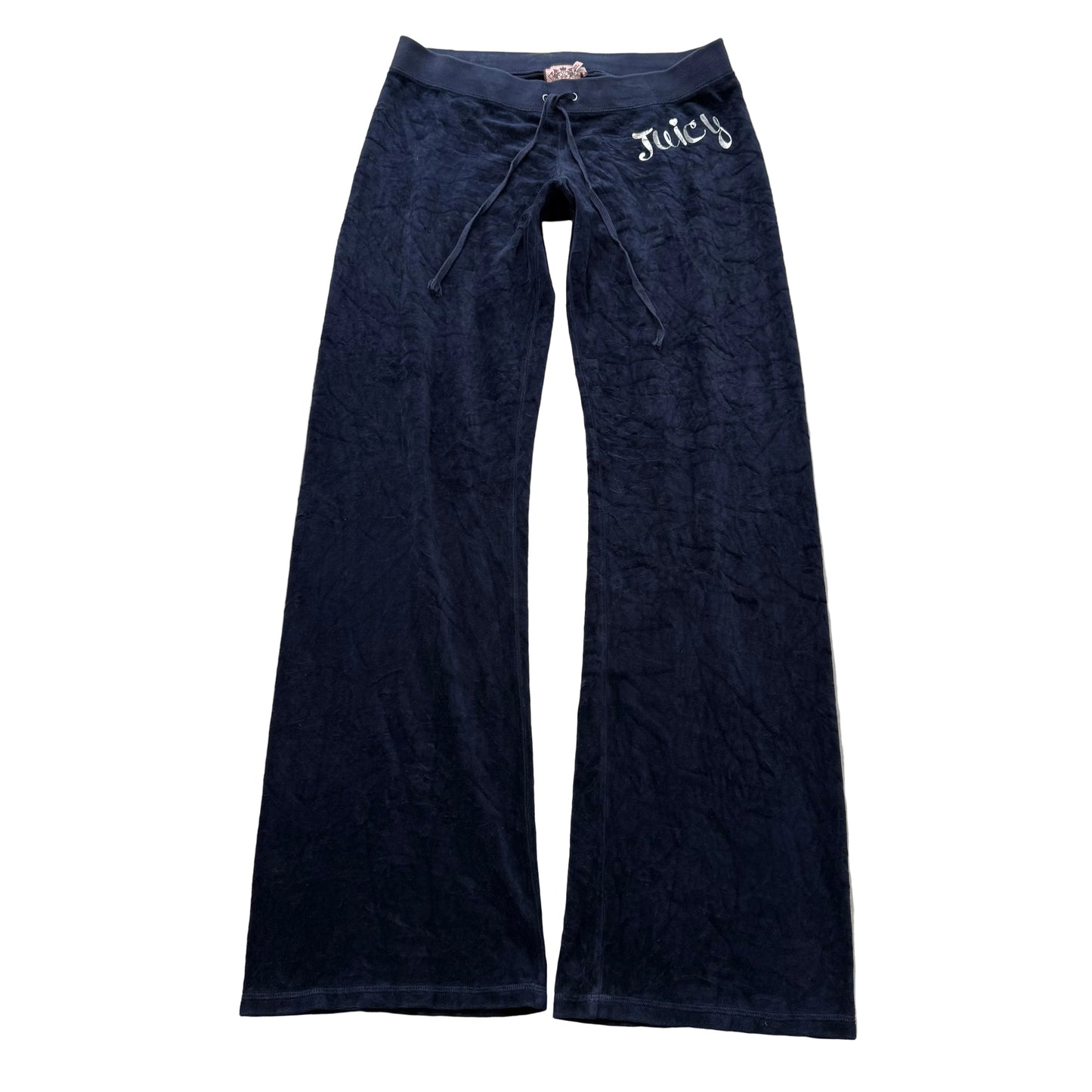 Juicy Couture Women's Navy Blue Velour Flared Track Pant Low Rise Logo Size M