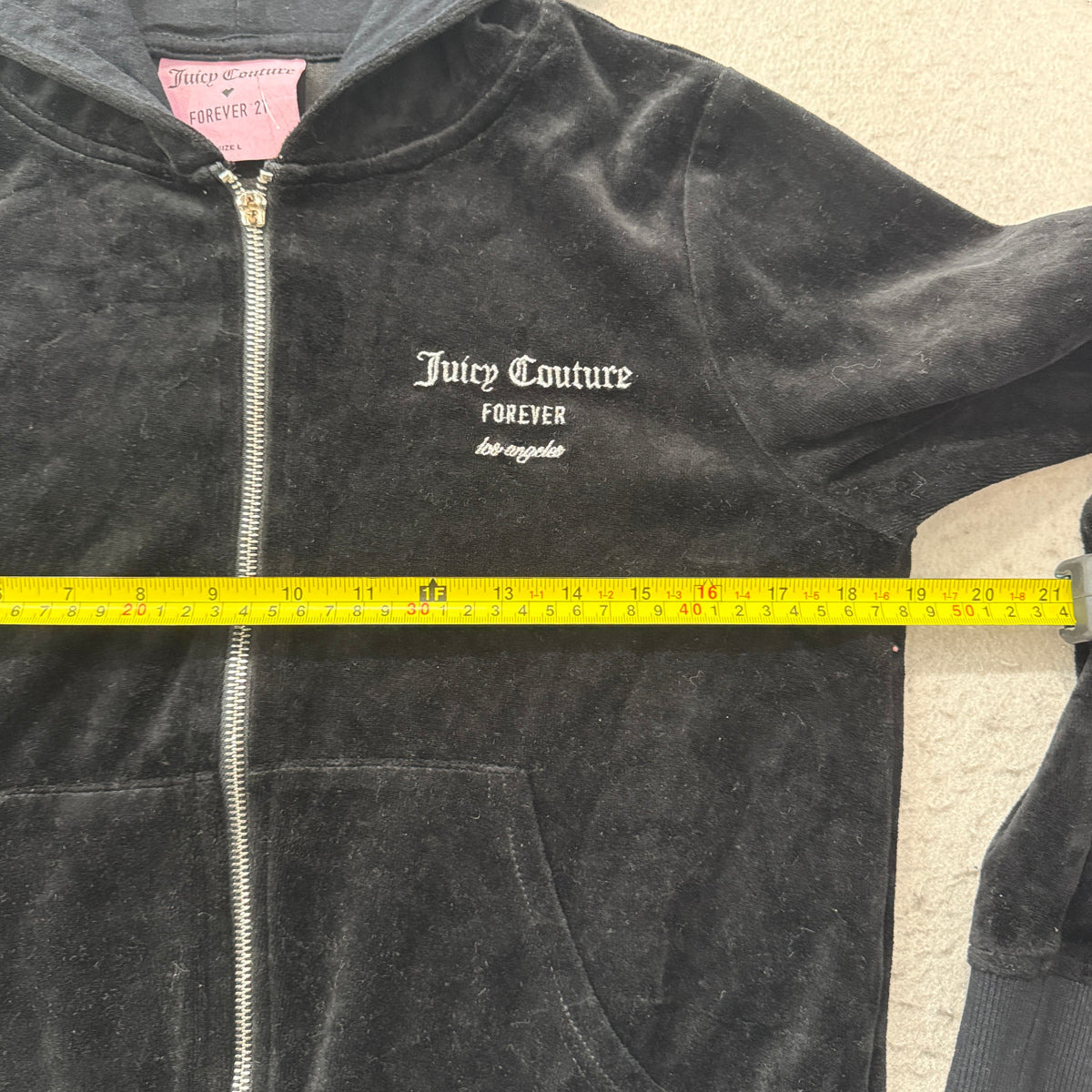 Juicy Couture Forever 21 Women's Black Velour Zip Up Hoodie Rhinestones Size L