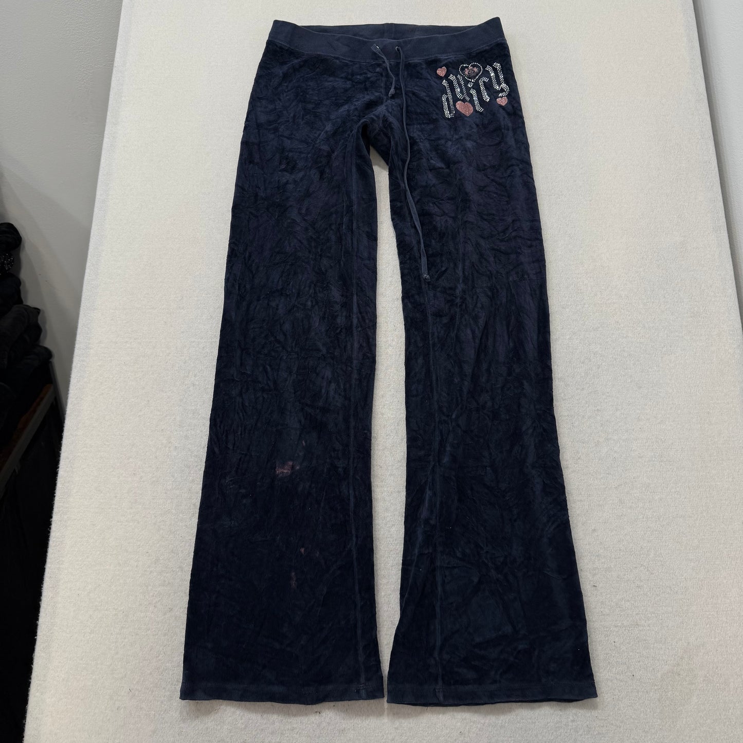 Juicy Couture Navy Velour Tracksuit Set Zip-Up Hoodie & Flared Pant Logo Size S