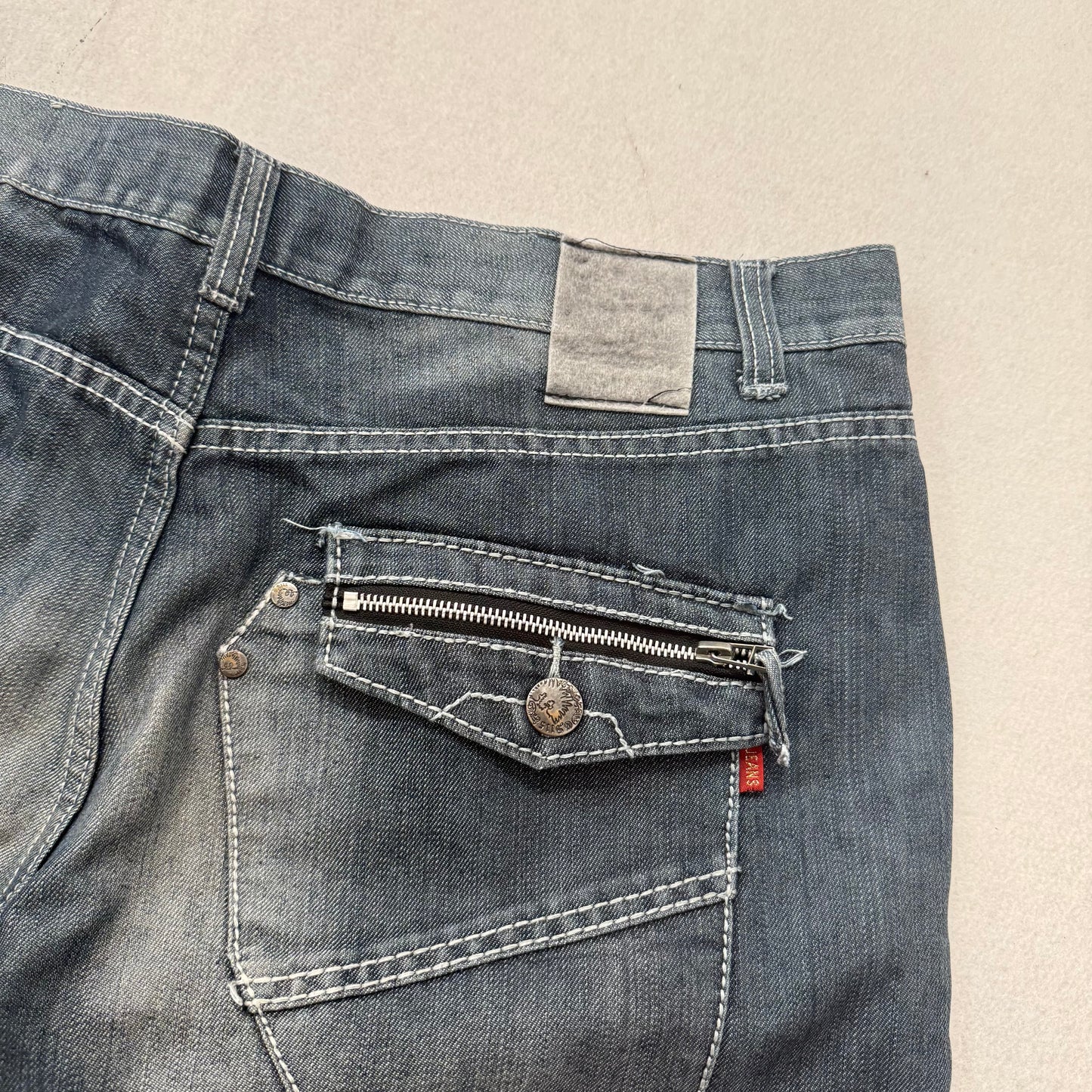GS115 Men Medium Wash Blue Denim Straight Wide Leg Jeans Zip Flap Pocket Size 40