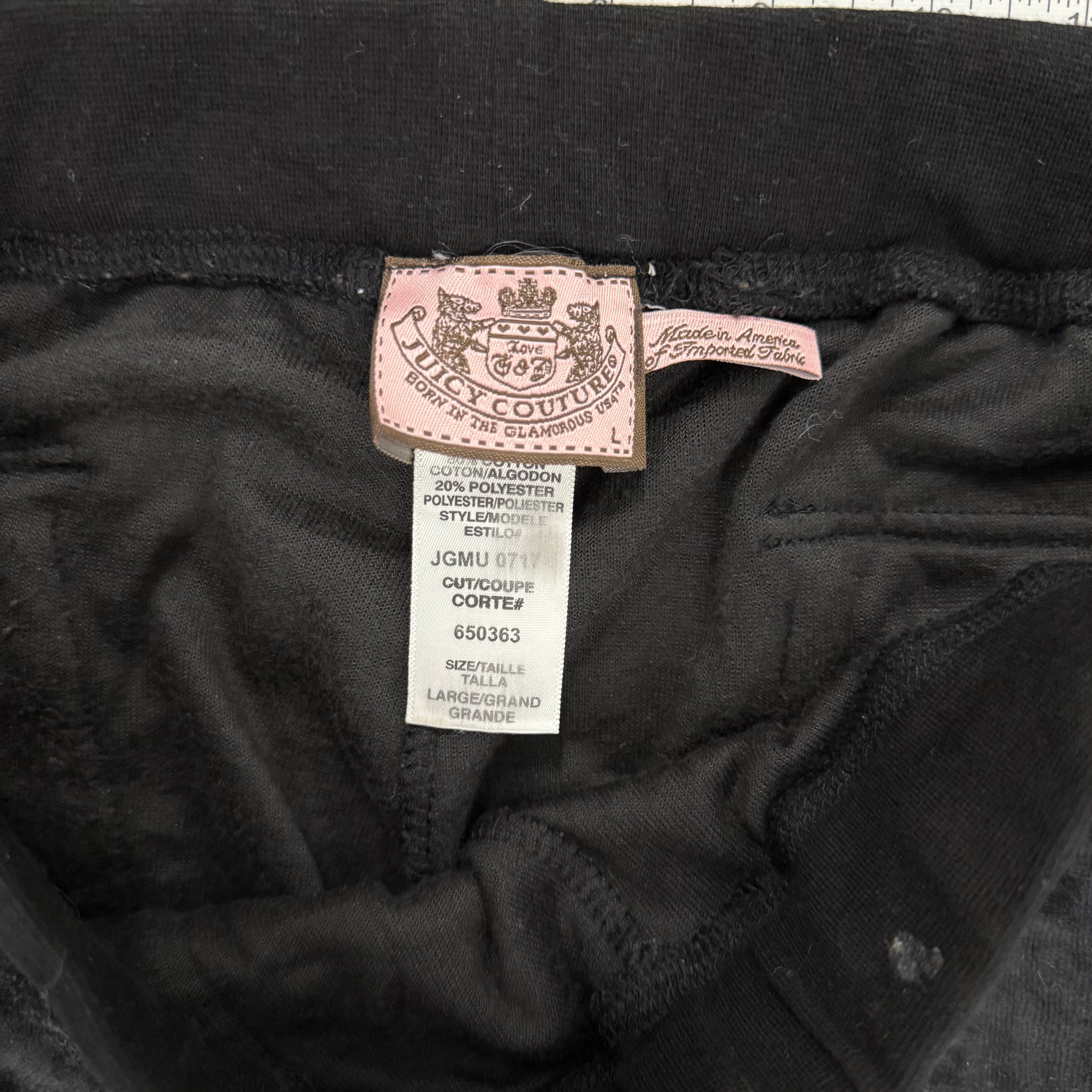 Black VINTAGE Velour Juicy Couture Wide-Leg Pants w/ RARE BACK SNAP POCKETS