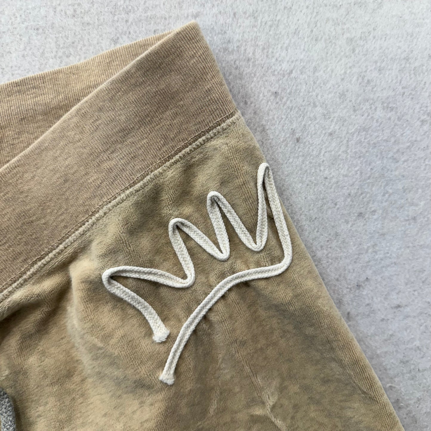 Vintage Juicy Couture Women's Beige Velour Flared Track Pant Back Pocket Size L