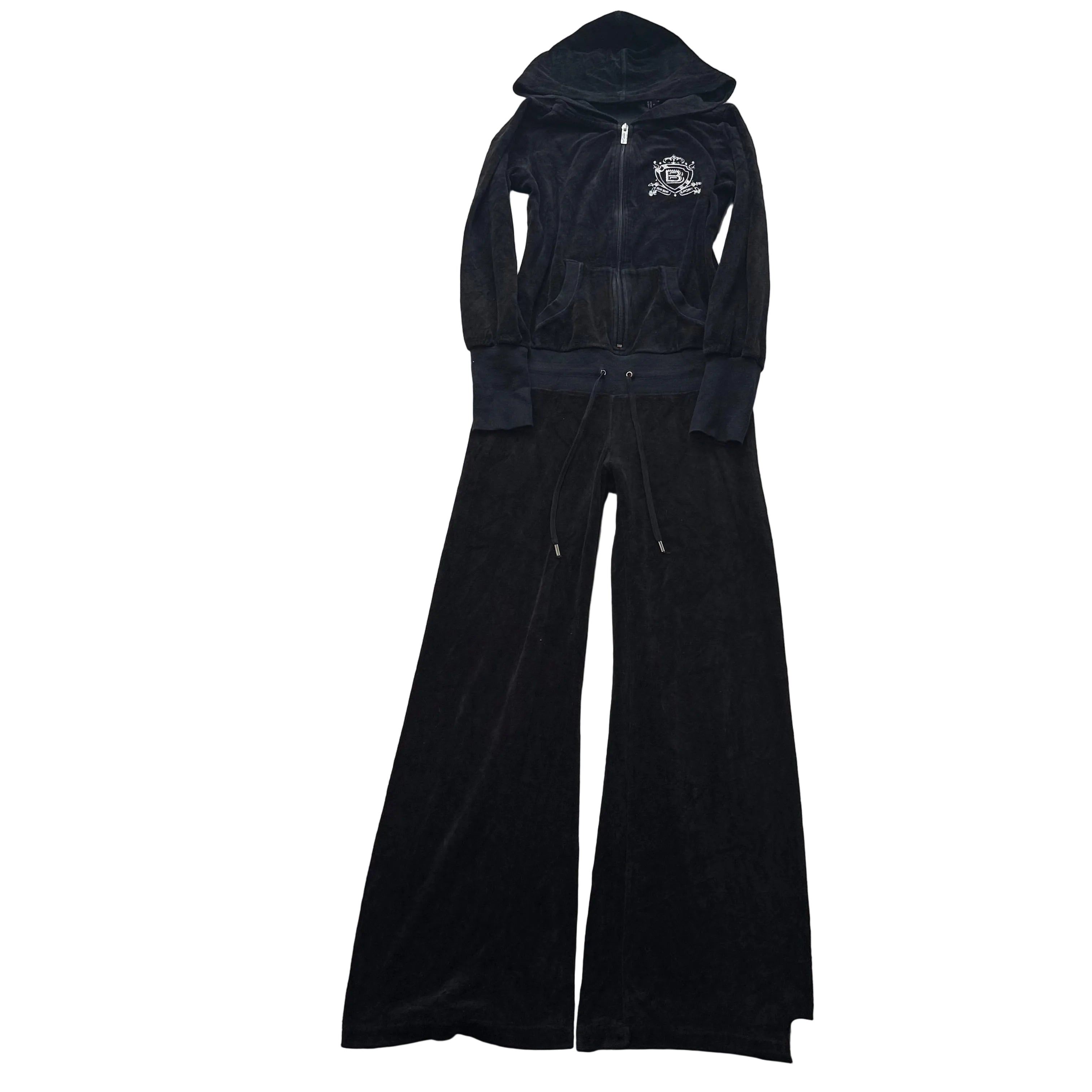 Bebe Sport Womens Black Velour Tracksuit Set Zip-Up Hoodie & Flared Pants Size S