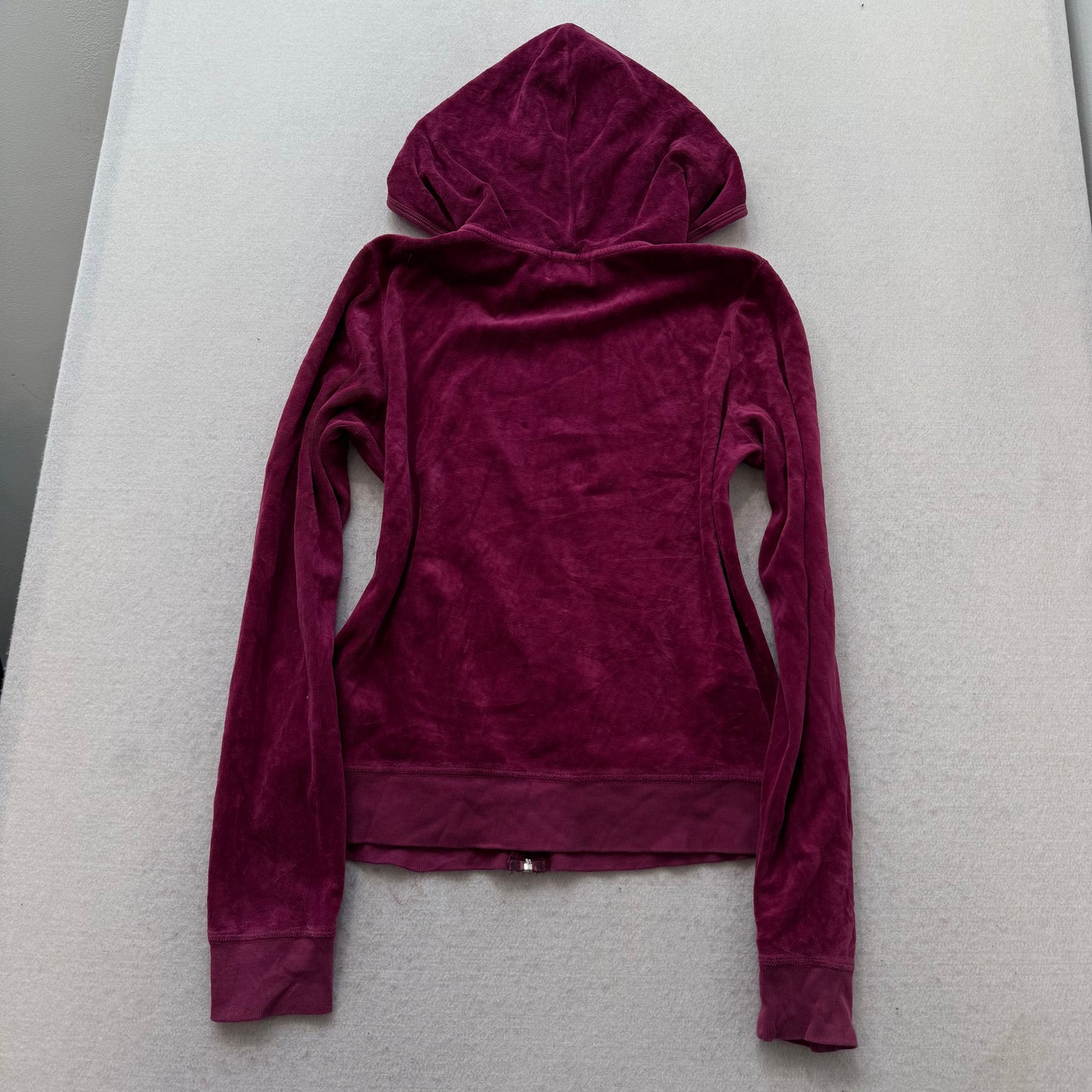 Juicy Couture Women's Berry Velour Zip Up Hoodie Split Kangaroo Pockets Size XL