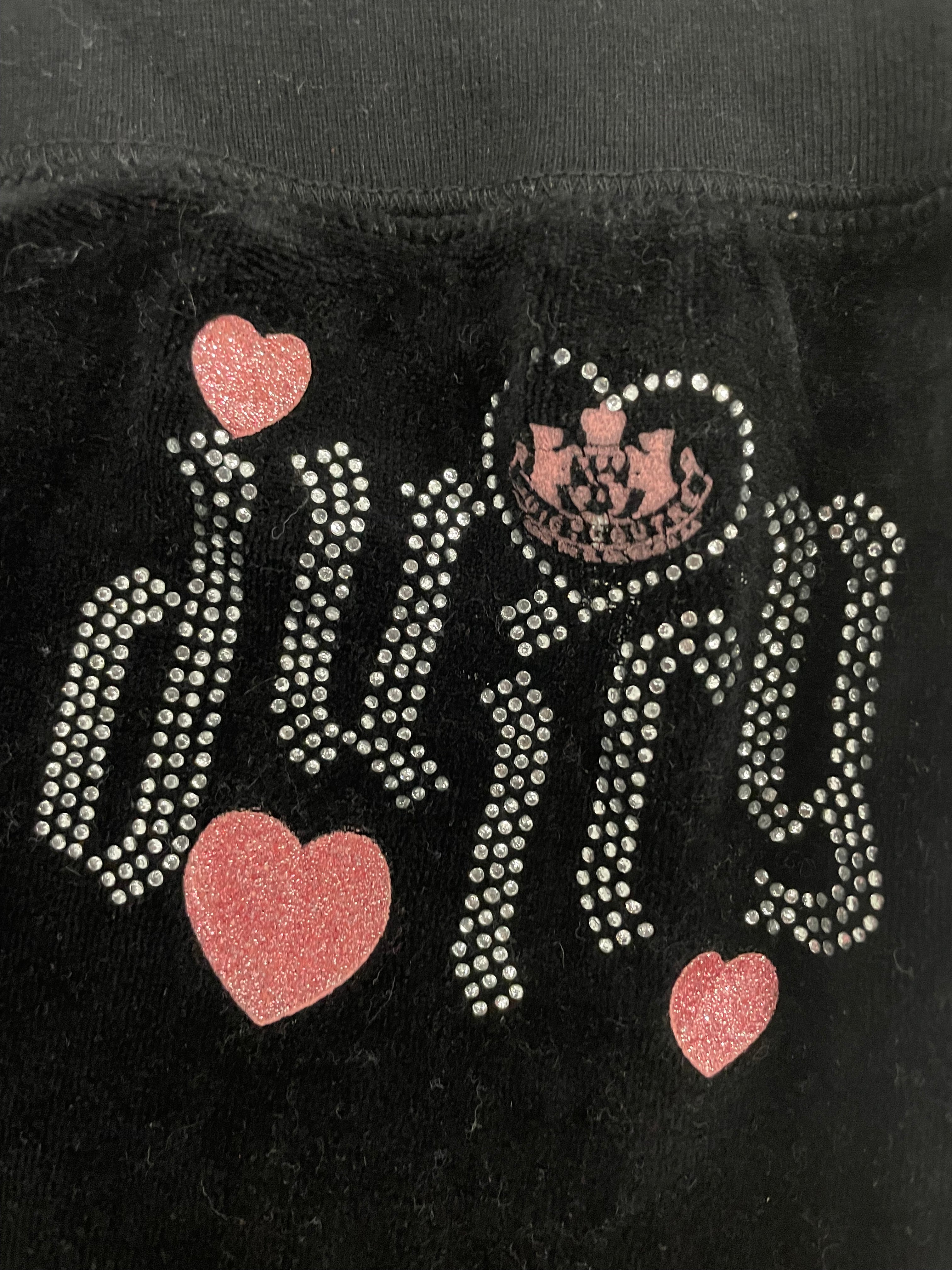 Vintage Juicy Couture “I ♥ Juicy” Rhinestone Black Velour Flared Pants Size 1X