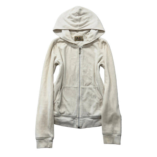 2003 Vintage Juicy Couture Women's White Velour Zip-Up Hoodie Loungewear Size M