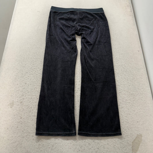 Vintage Juicy Couture Women's Black Velour Flared Track Pants Drawstring Size S