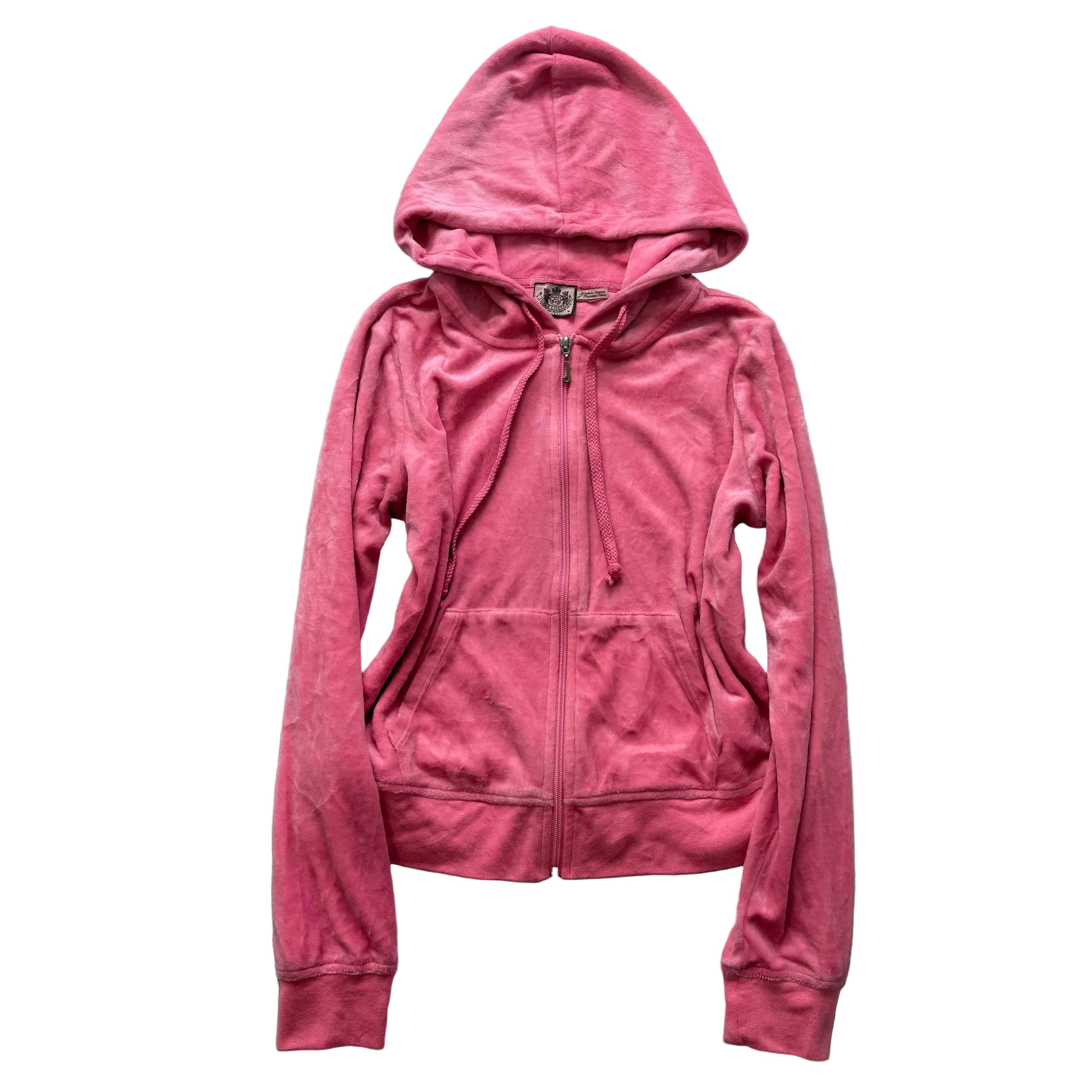 Juicy Couture Women's Pink Velour Zip-Up Hoodie Split Kangaroo Pockets Size M