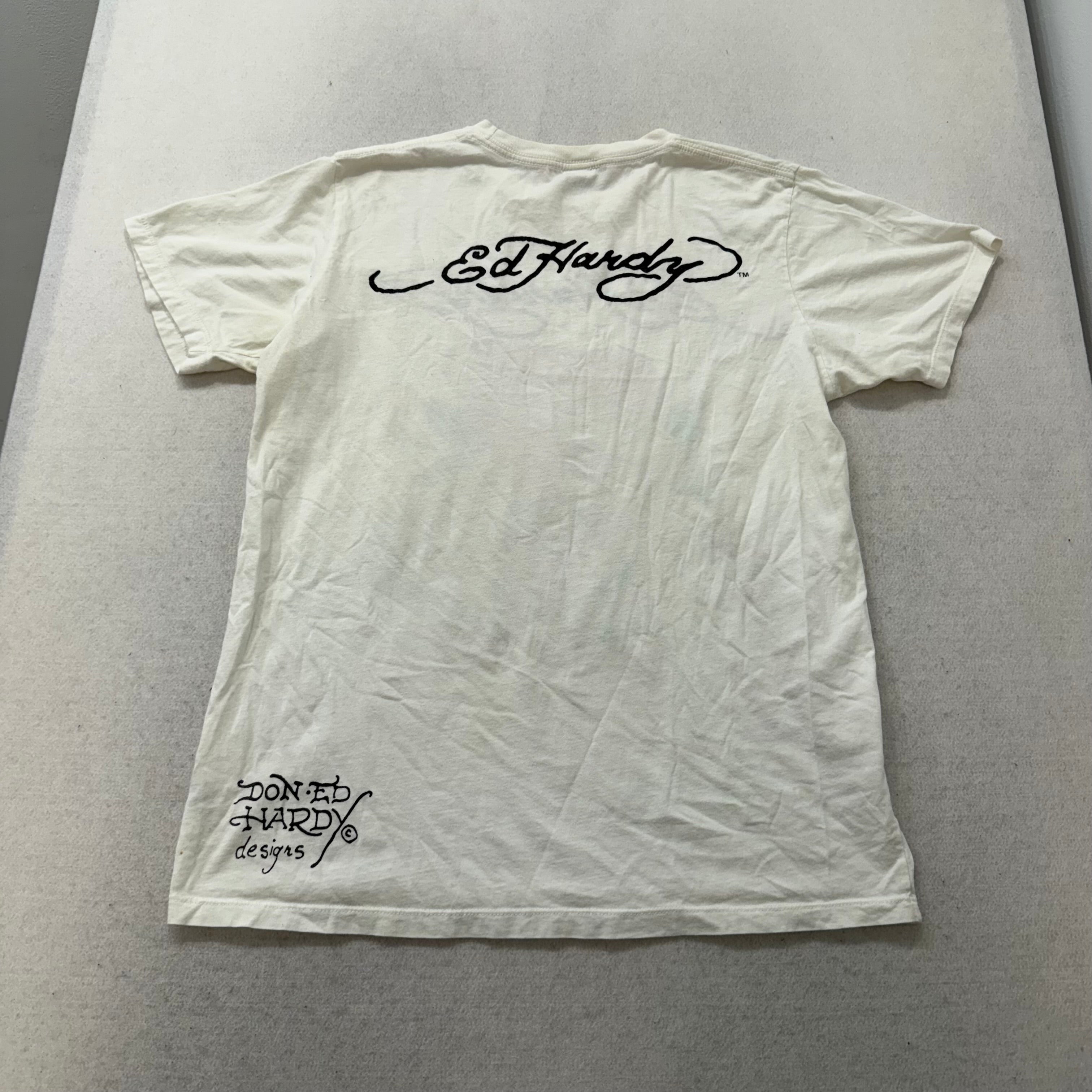 Ed Hardy Men's White Cotton T-Shirt Short Sleeves Skull Graphic Tee Logo Size L