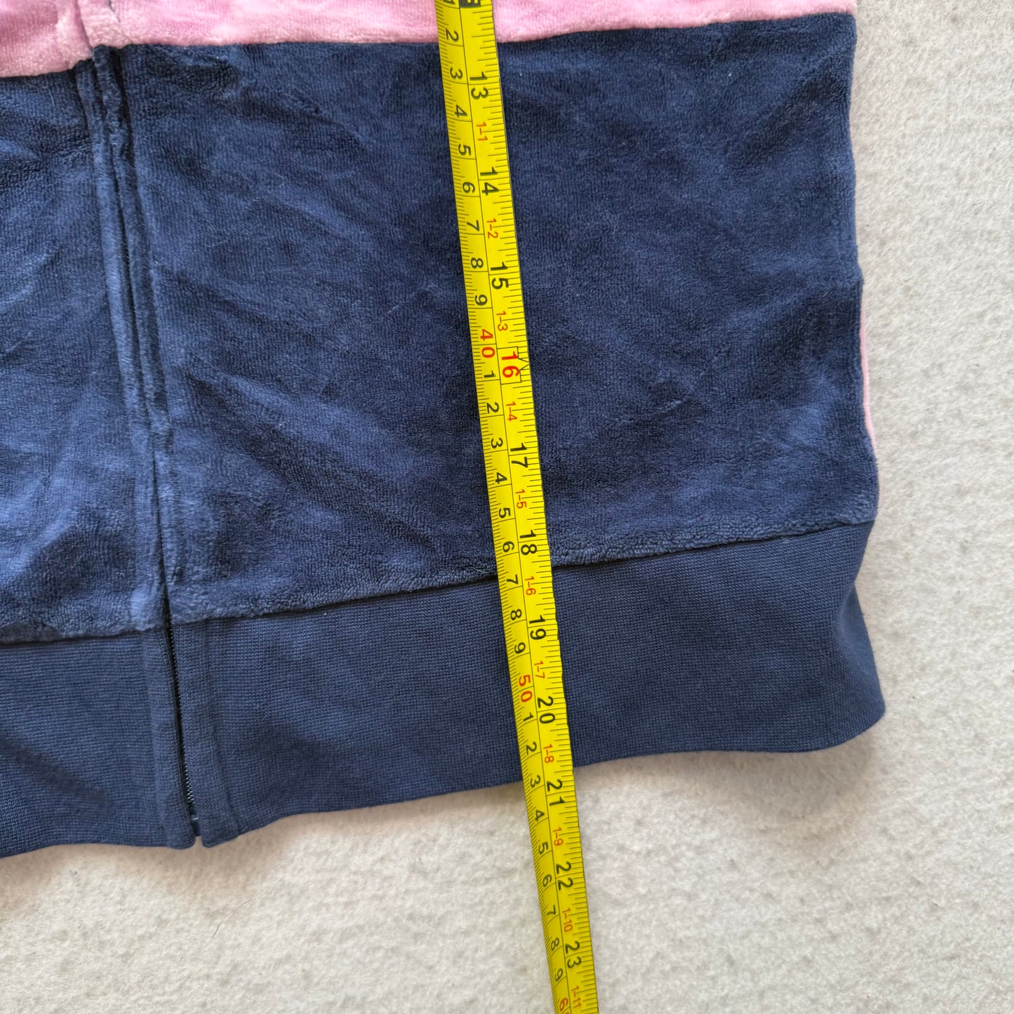 Juicy Couture Women's Pink Blue Striped Velour Blouse Top Full Zip Short Sleeve