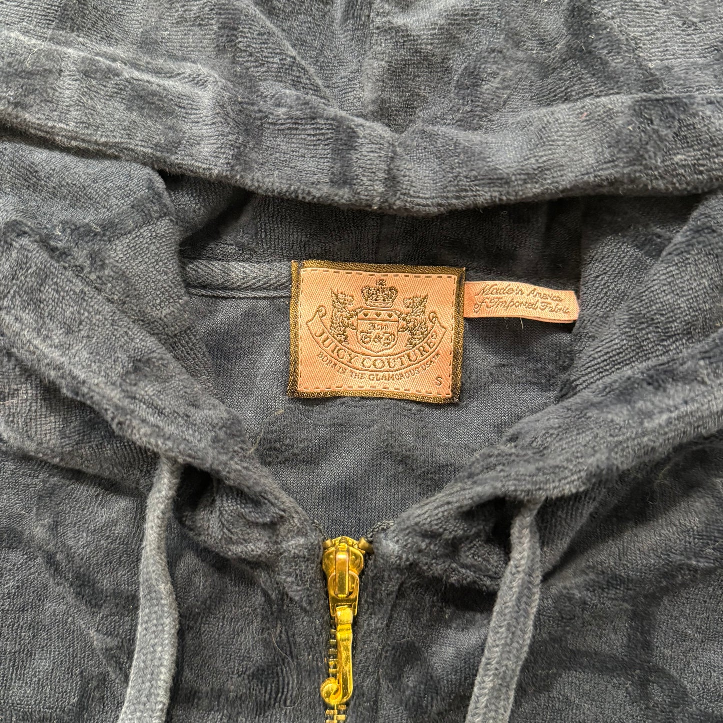 Vintage Juicy Couture Women Navy Terrycloth Butterfly Print Zip-Up Hoodie Size S