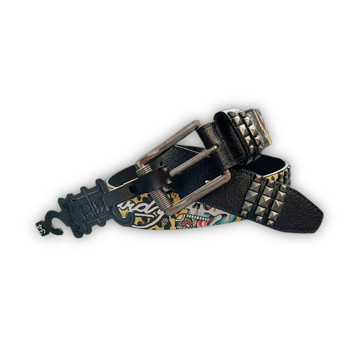 Ed Hardy leopard print studded belt