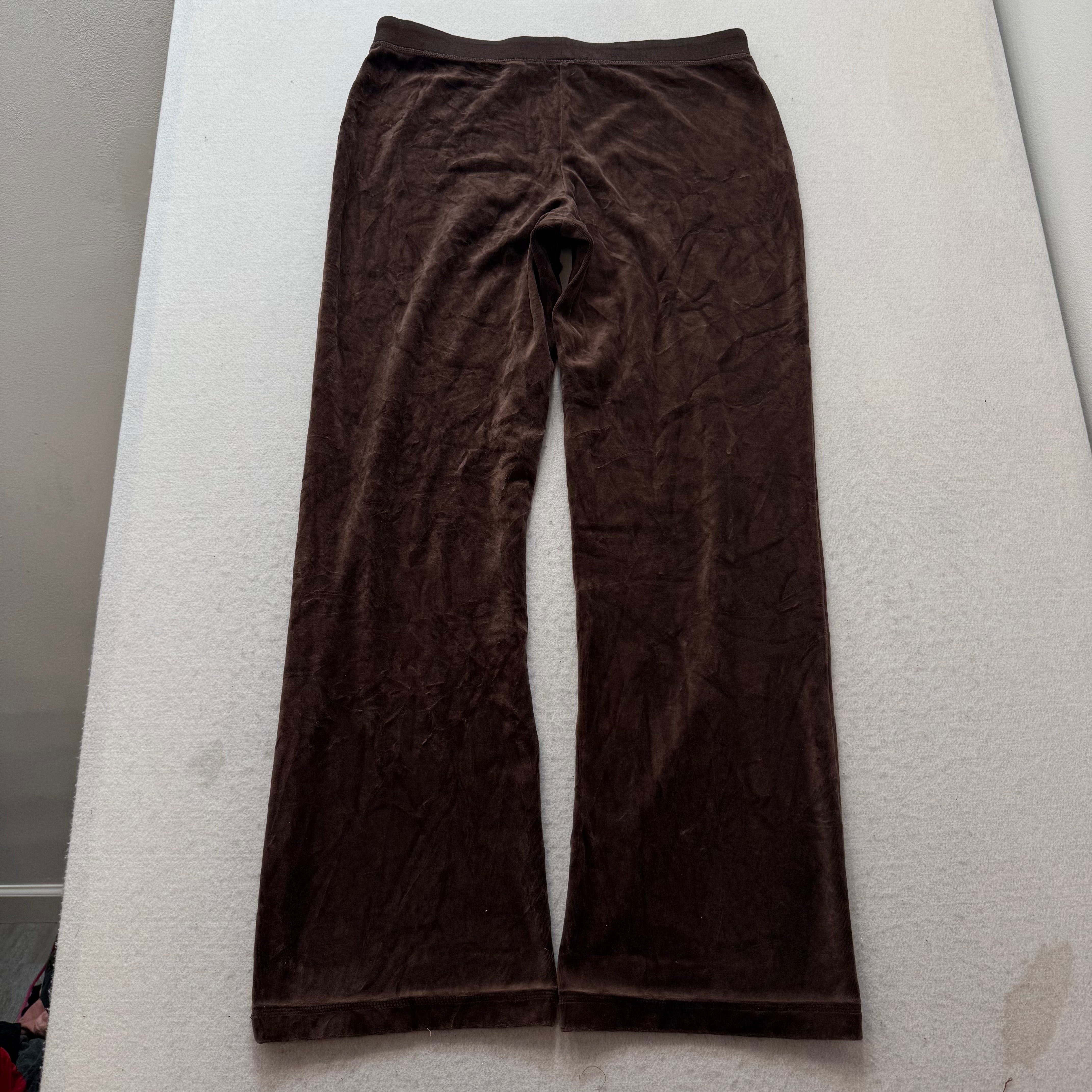 Juicy Couture Women's Dark Brown Velour Flared Leg Track Pant Drawstring Size XL