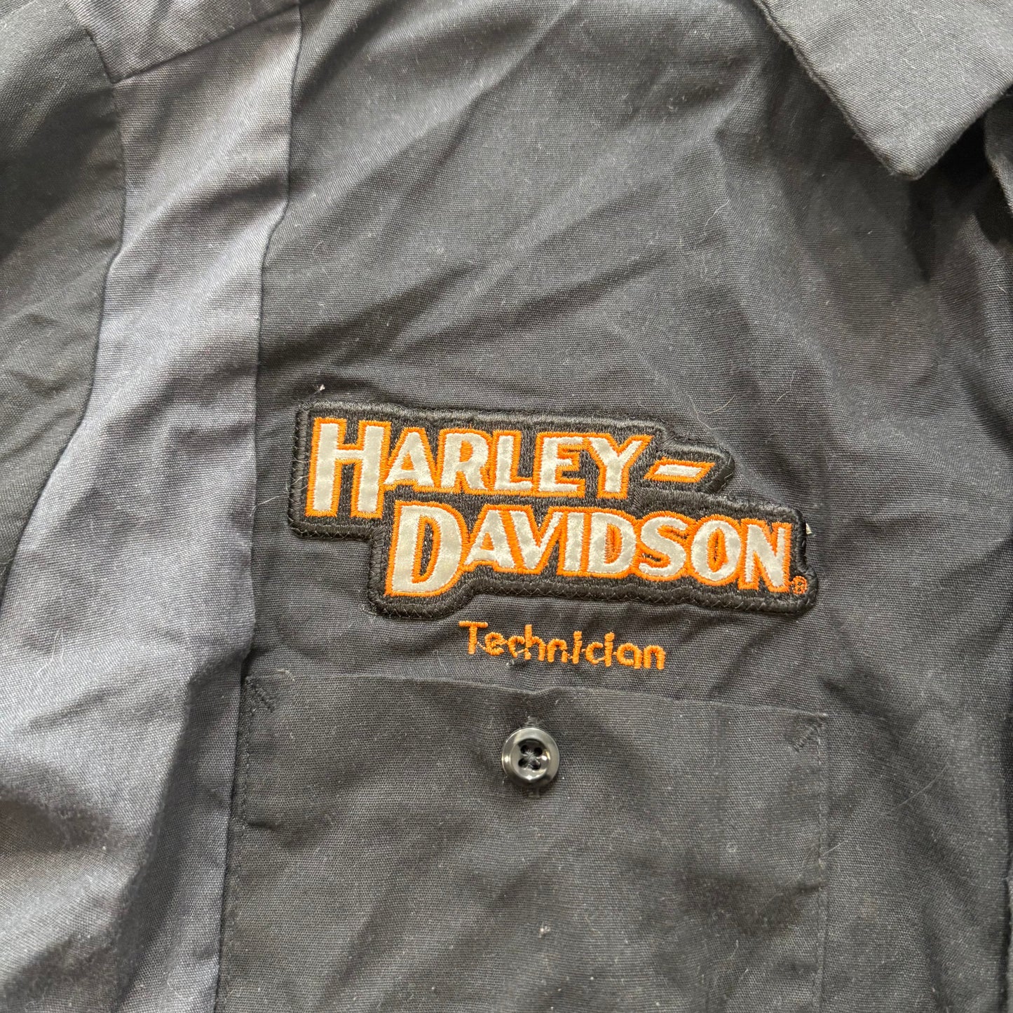 Harley-Davidson Men’s Black Mechanic Work Shirt Embroidered Logo Patches Size L