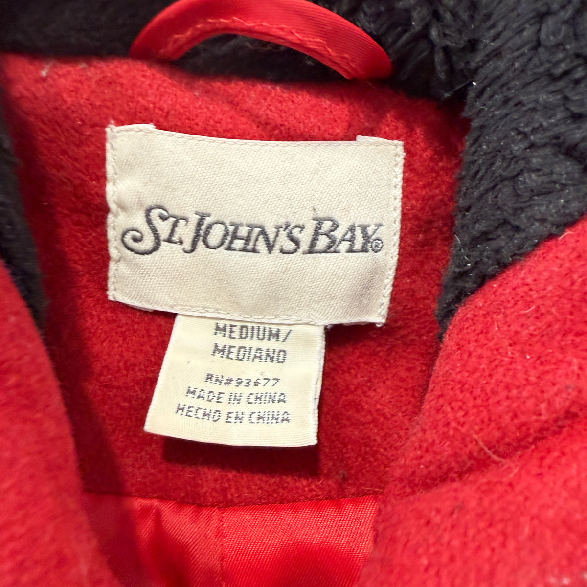 St. Johns Bay Womens Red Hooded Wool Blend Coat Size M photo 3