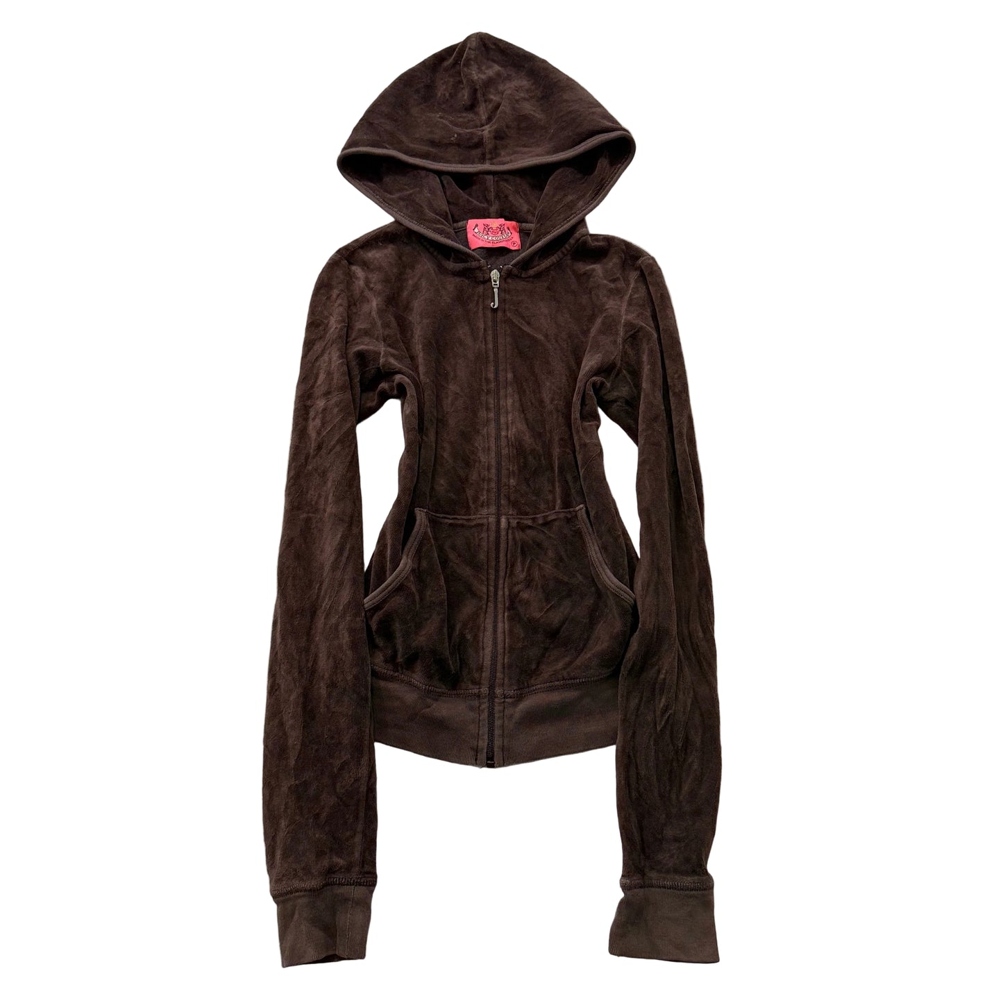 2003 Vintage Juicy Couture Women's Brown Velour Zip-Up Hoodie Pockets Size P