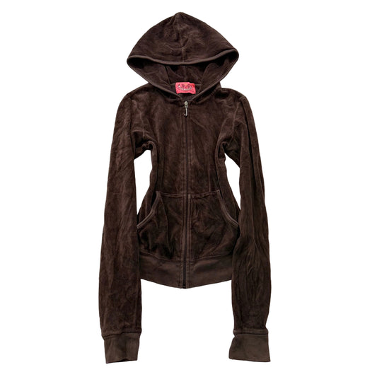 2003 Vintage Juicy Couture Women's Brown Velour Zip-Up Hoodie Pockets Size P