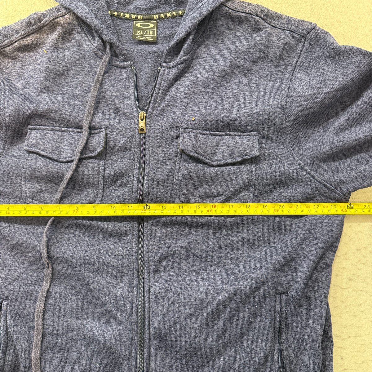 Oakley Full-Zip Hoodie Men's Navy Blue Heathered Chest Pockets Fleece Size XL photo 4