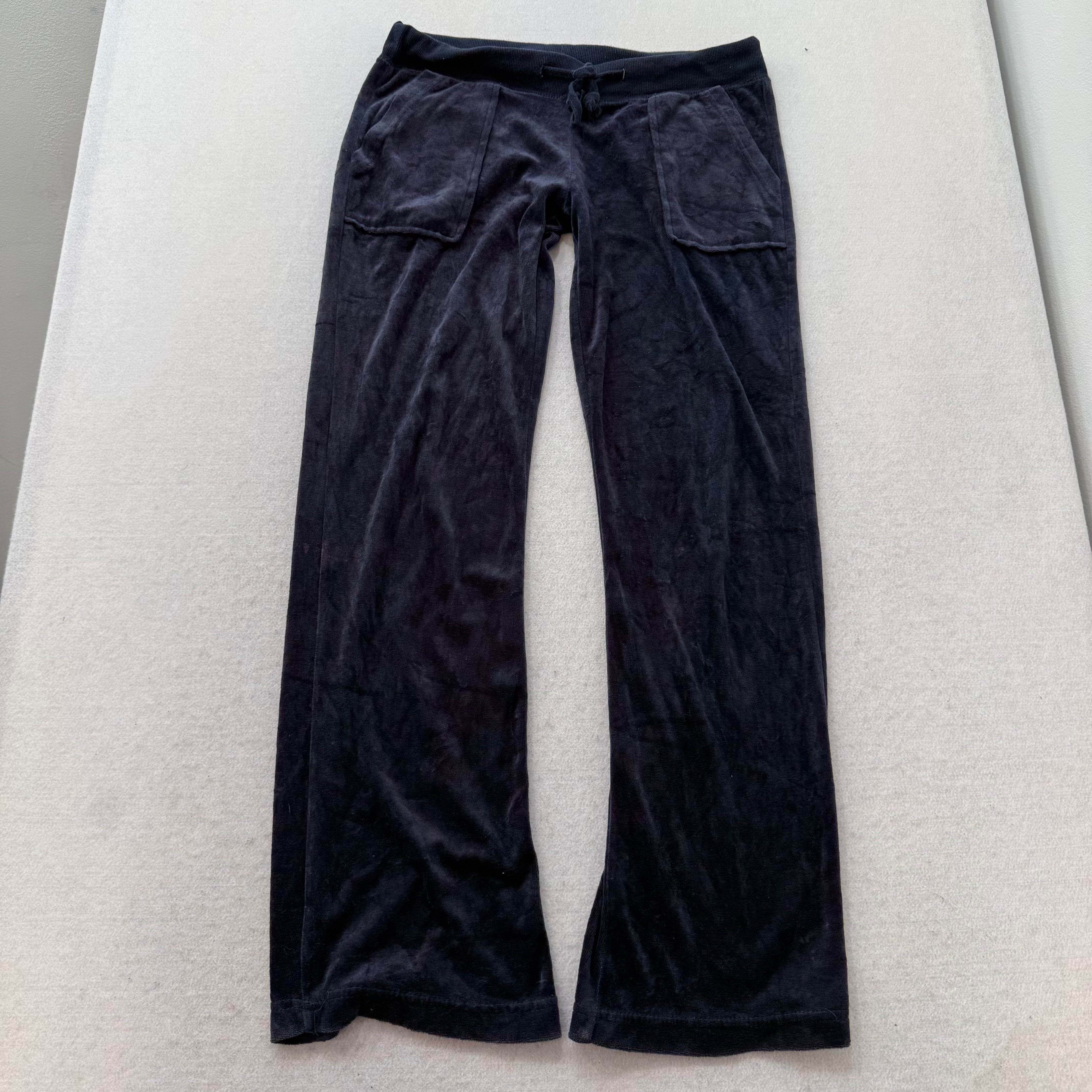 Juicy Couture Women's Navy Blue Velour Flared Track Pant Back Snap Pocket Size M